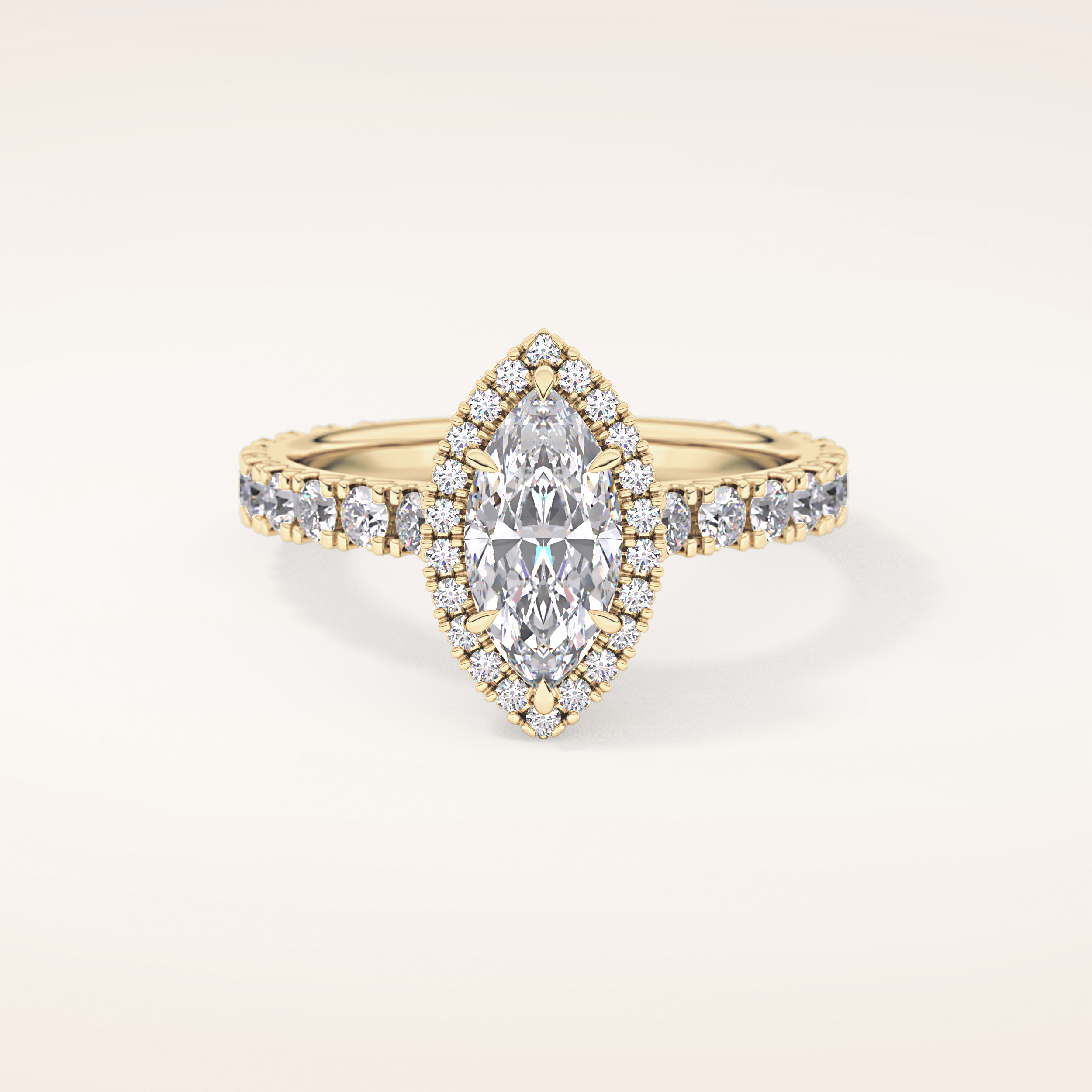 0.82 CT Marquise Shaped Halo & Pave Moissanite Engagement Ring