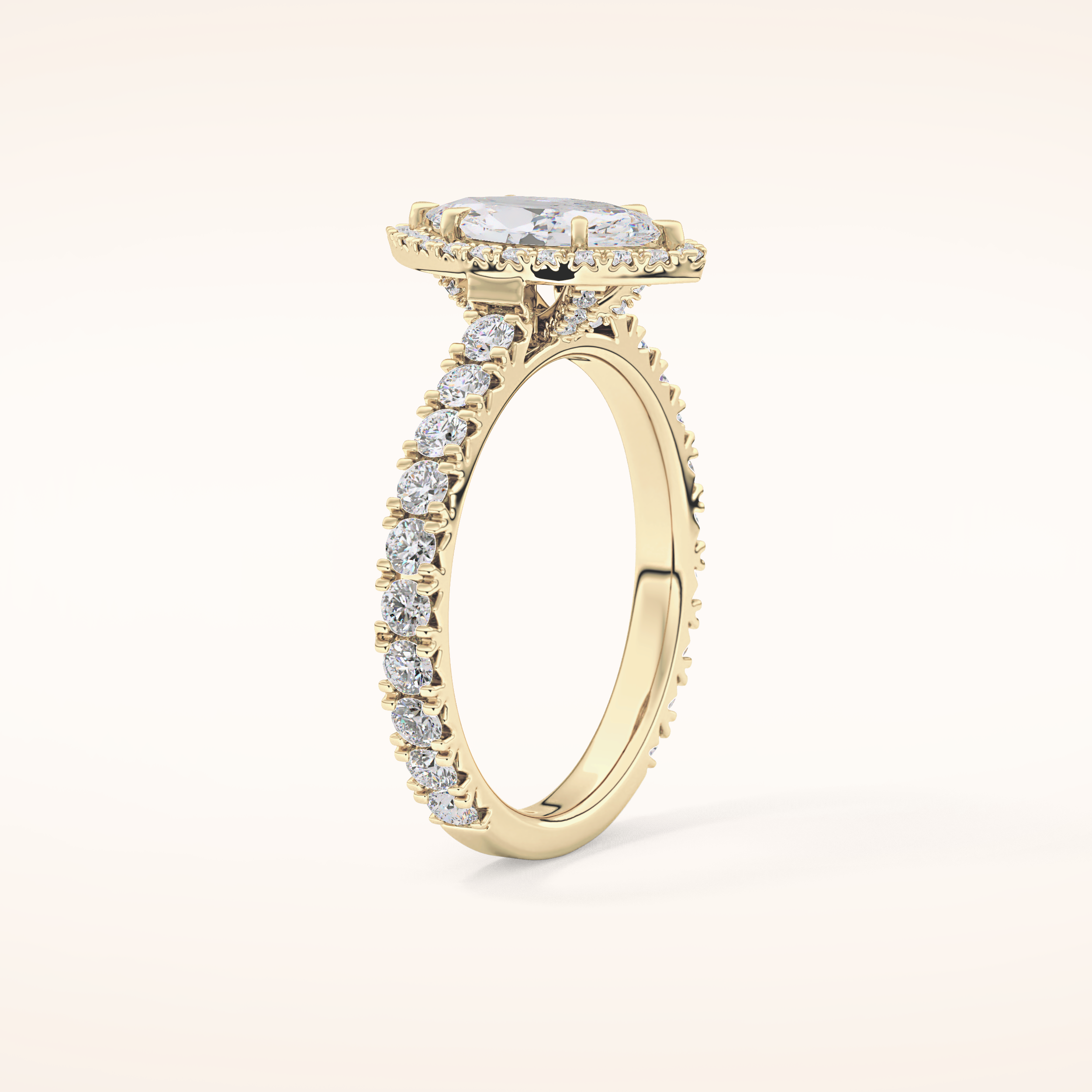 0.82 CT Marquise Shaped Halo & Pave Moissanite Engagement Ring