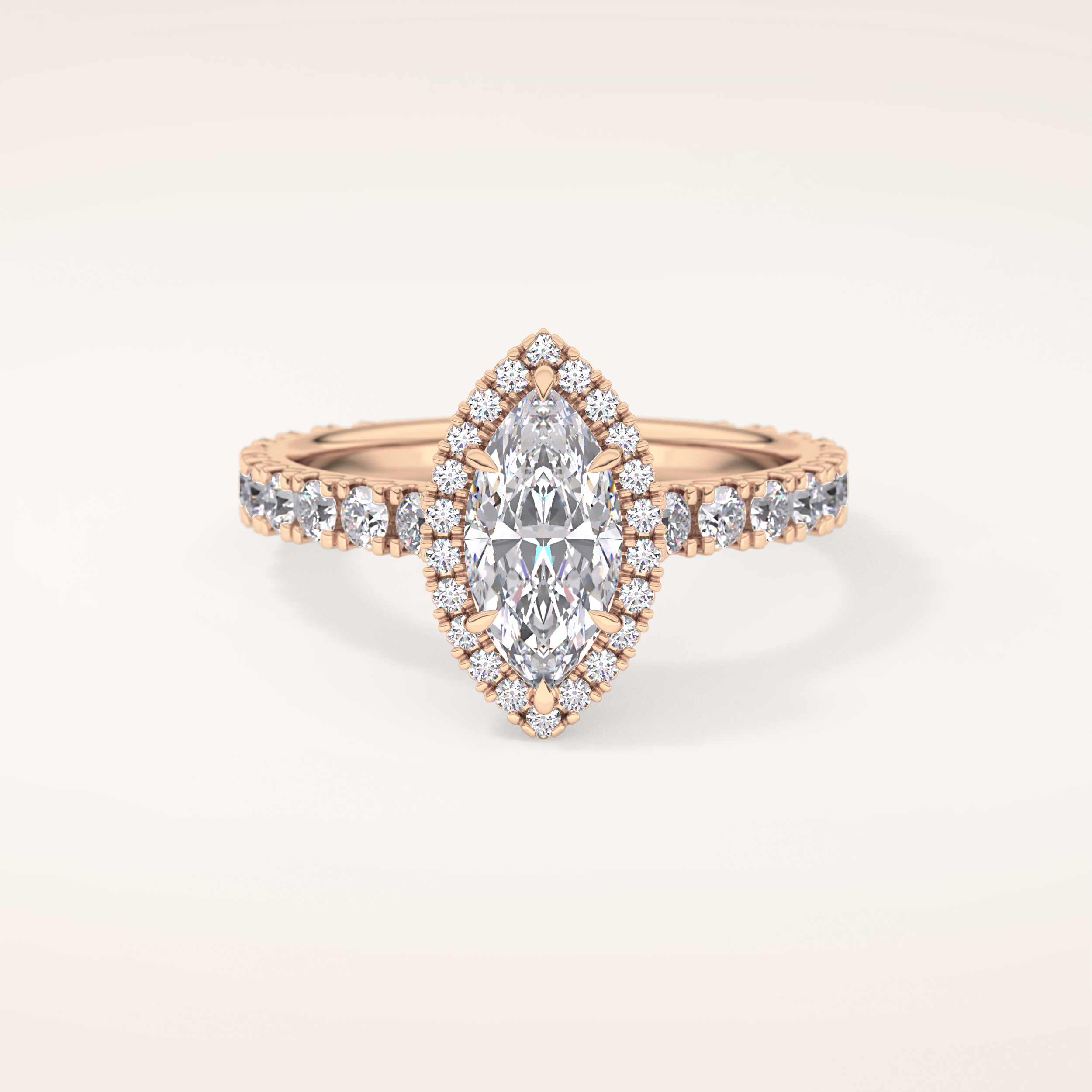 0.82 CT Marquise Shaped Halo & Pave Moissanite Engagement Ring