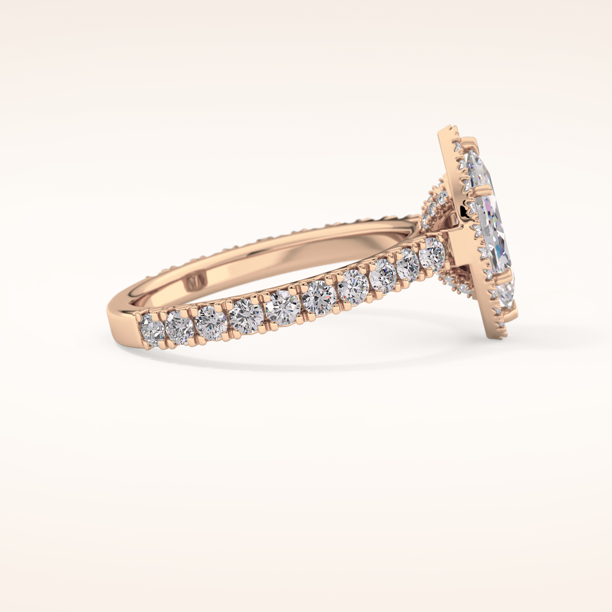 0.82 CT Marquise Shaped Halo & Pave Moissanite Engagement Ring