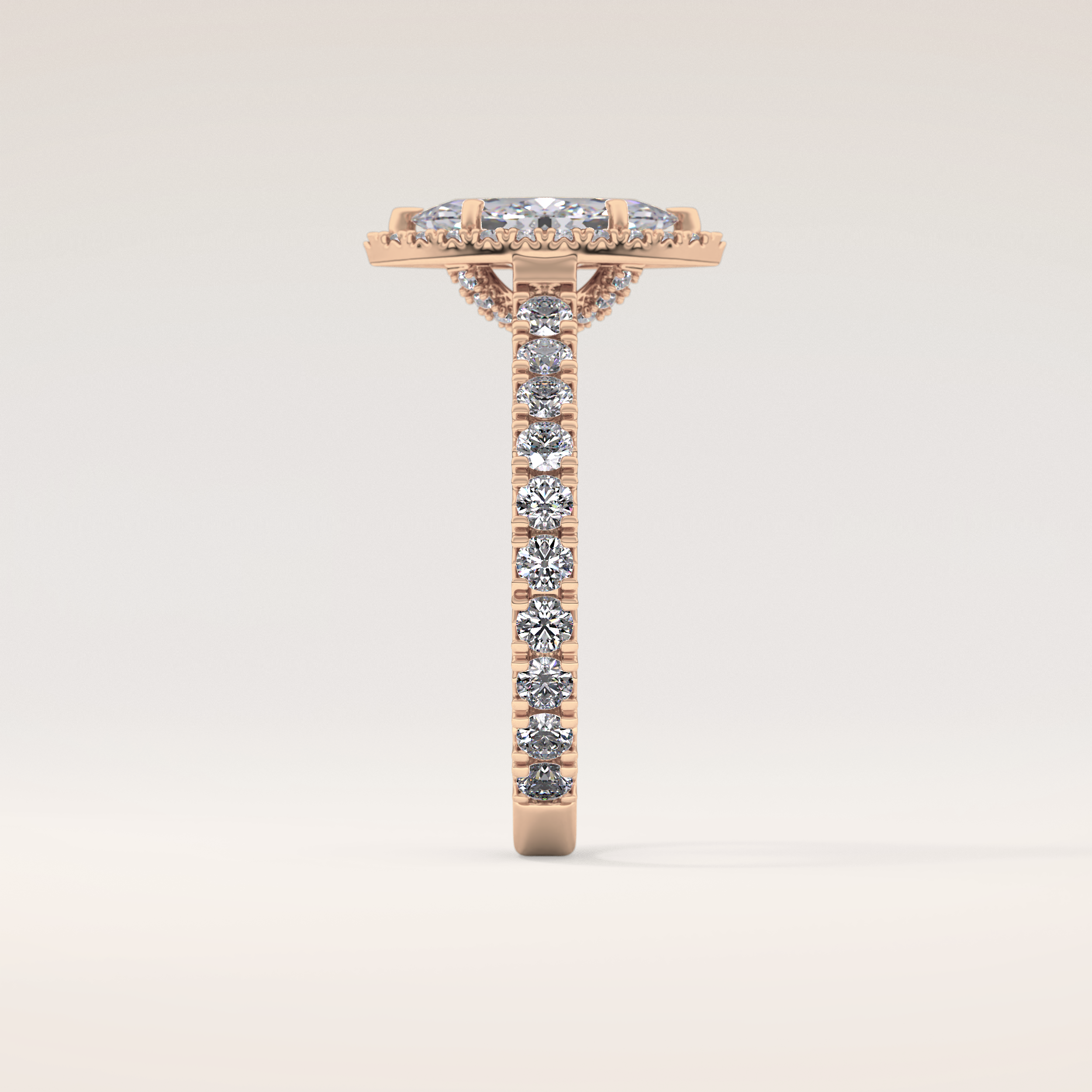 0.82 CT Marquise Shaped Halo & Pave Moissanite Engagement Ring
