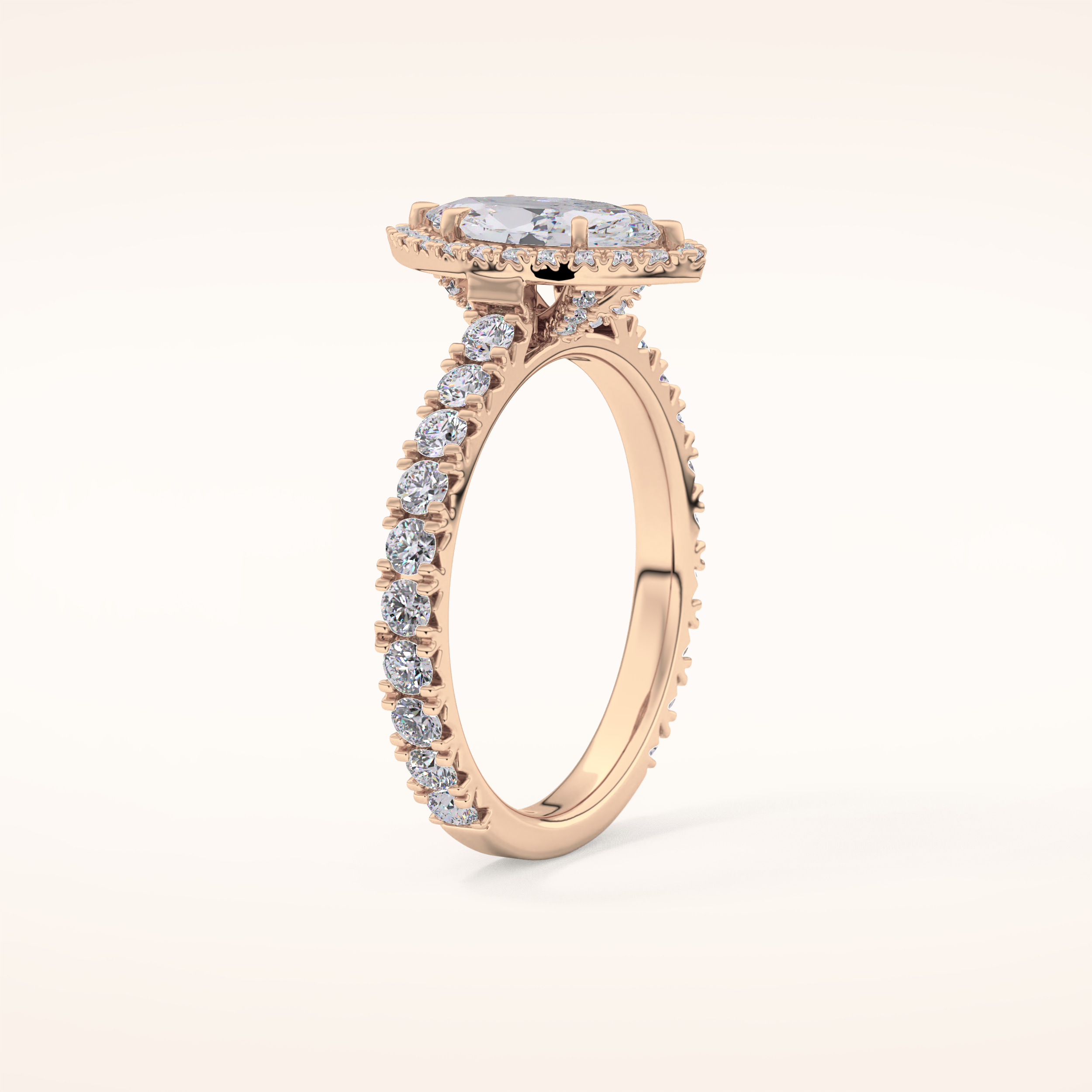 0.82 CT Marquise Shaped Halo & Pave Moissanite Engagement Ring