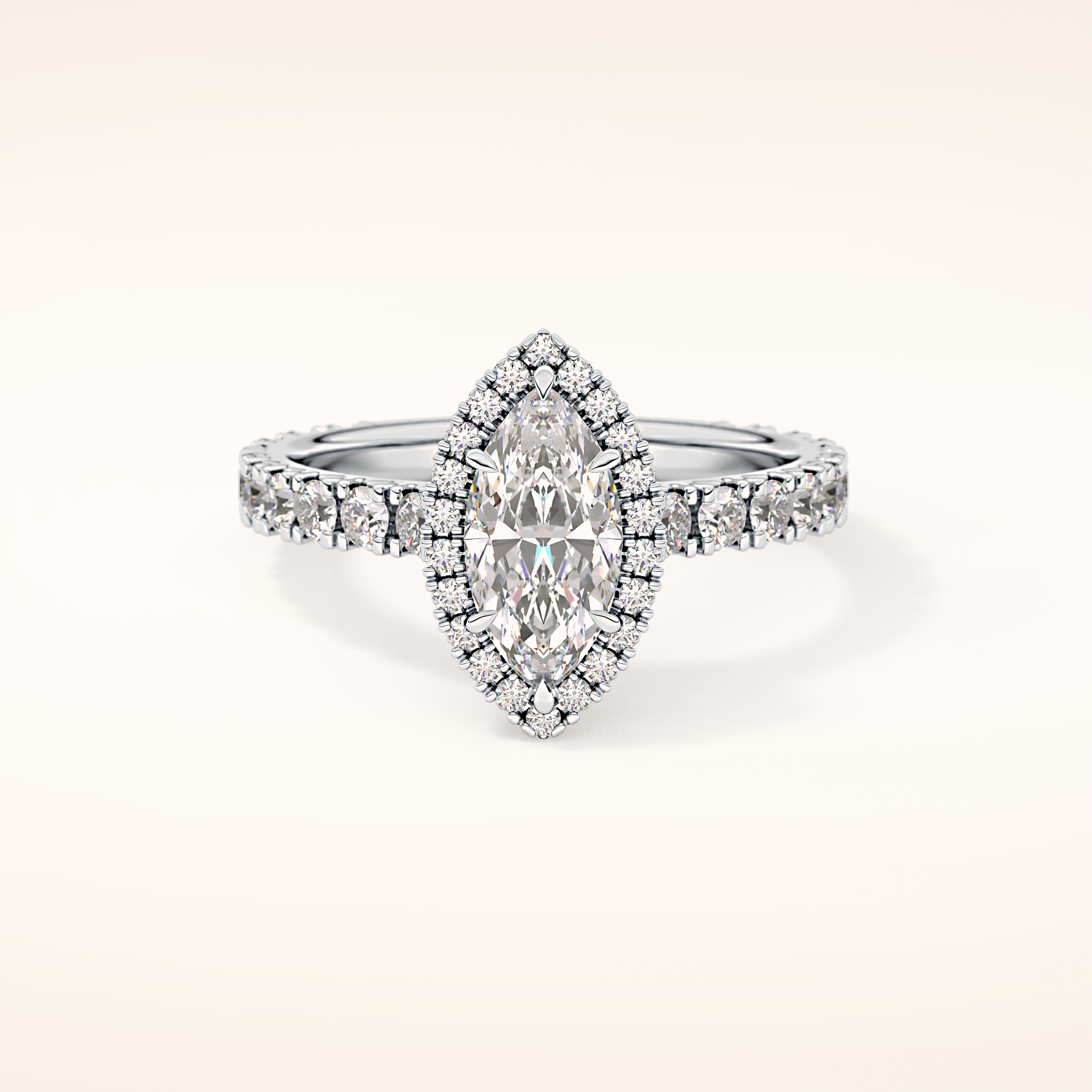 0.82 CT Marquise Shaped Halo & Pave Moissanite Engagement Ring