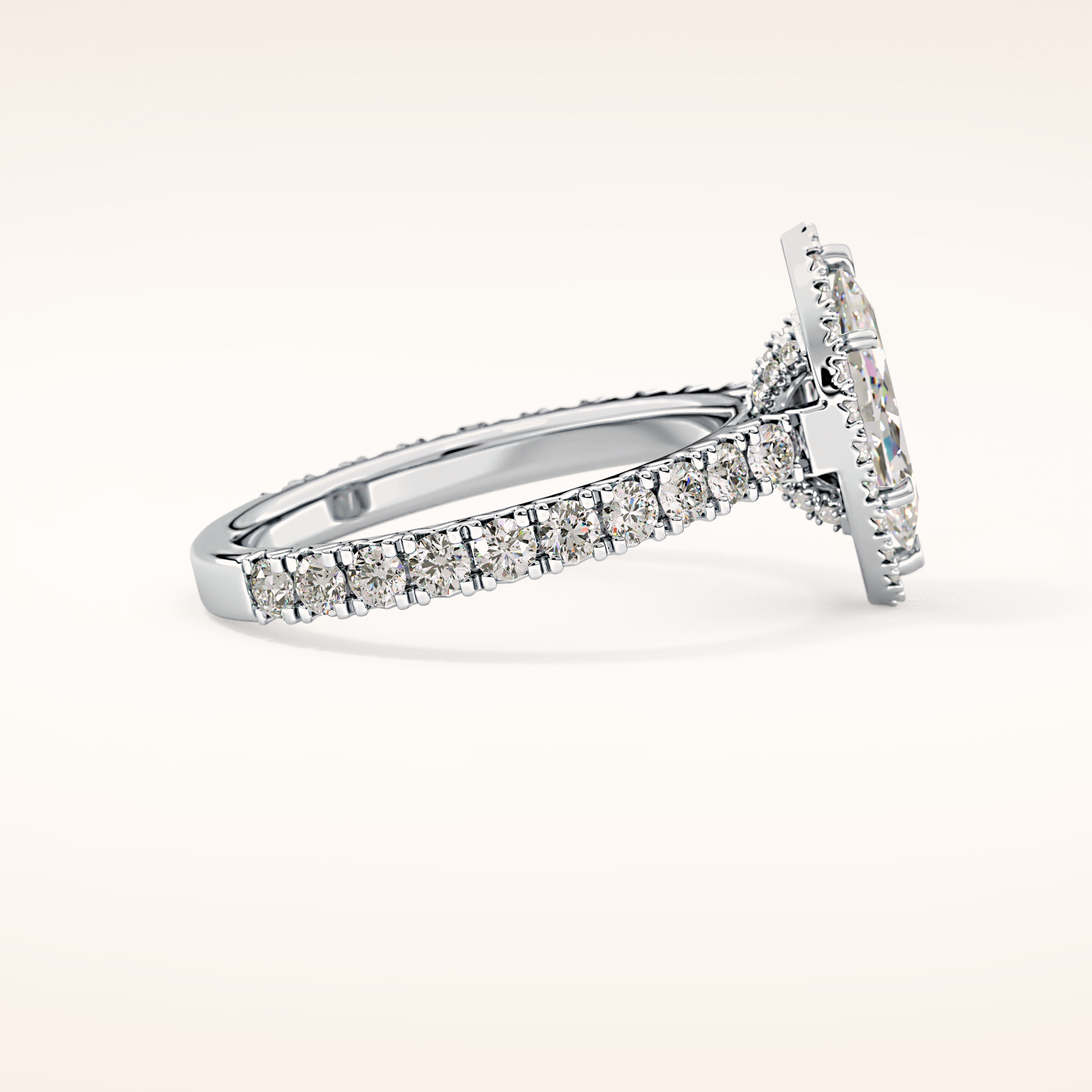0.82 CT Marquise Shaped Halo & Pave Moissanite Engagement Ring
