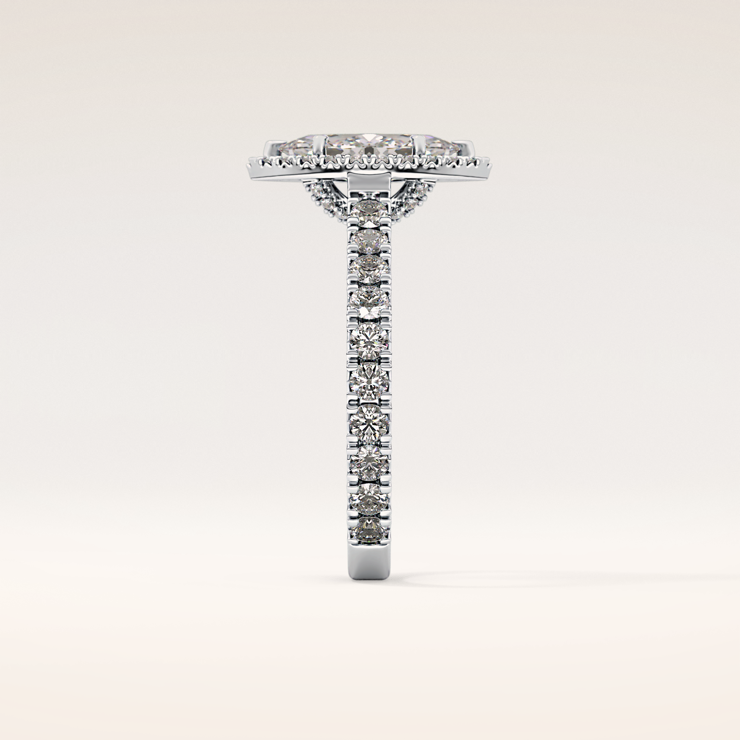 0.82 CT Marquise Shaped Halo & Pave Moissanite Engagement Ring