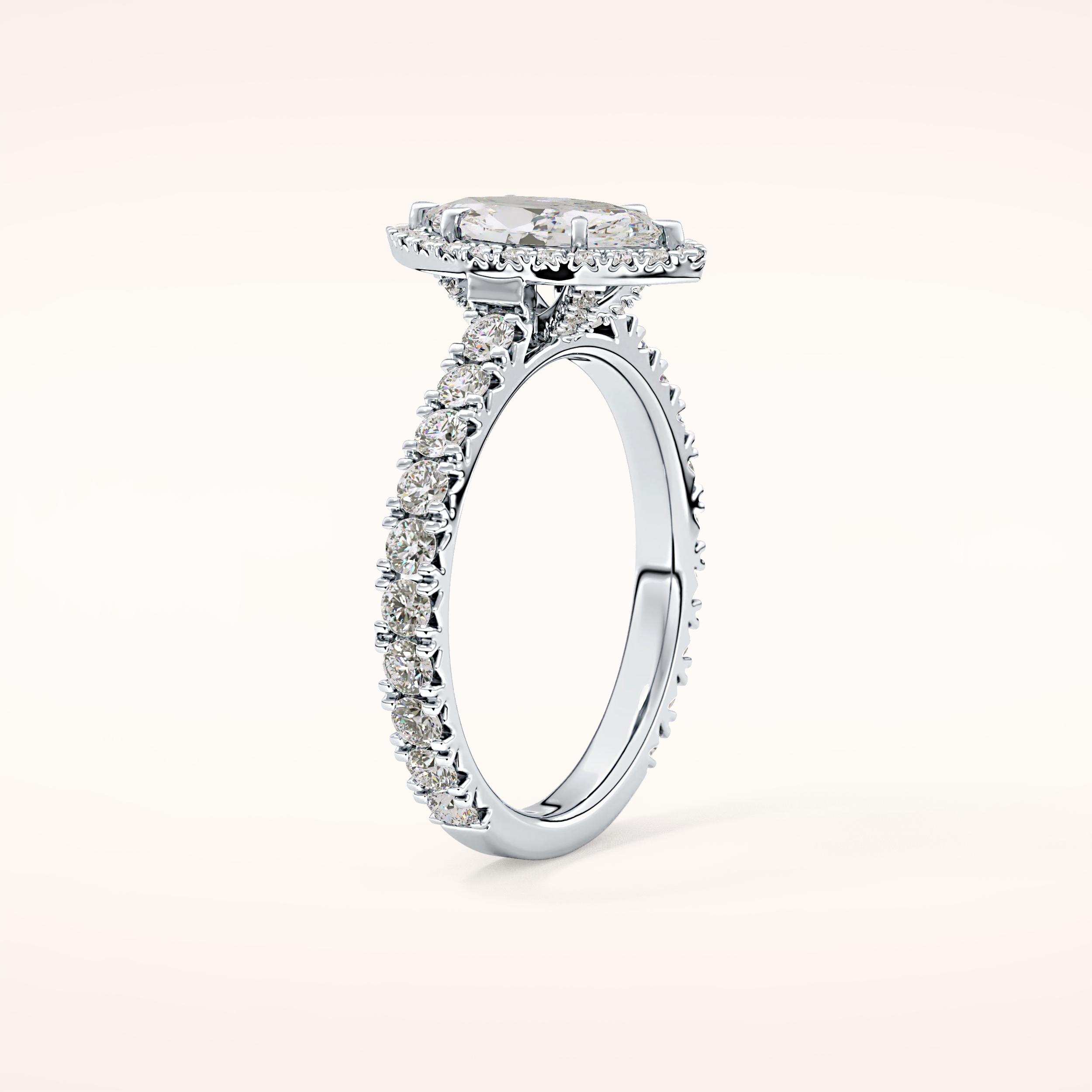 0.82 CT Marquise Shaped Halo & Pave Moissanite Engagement Ring
