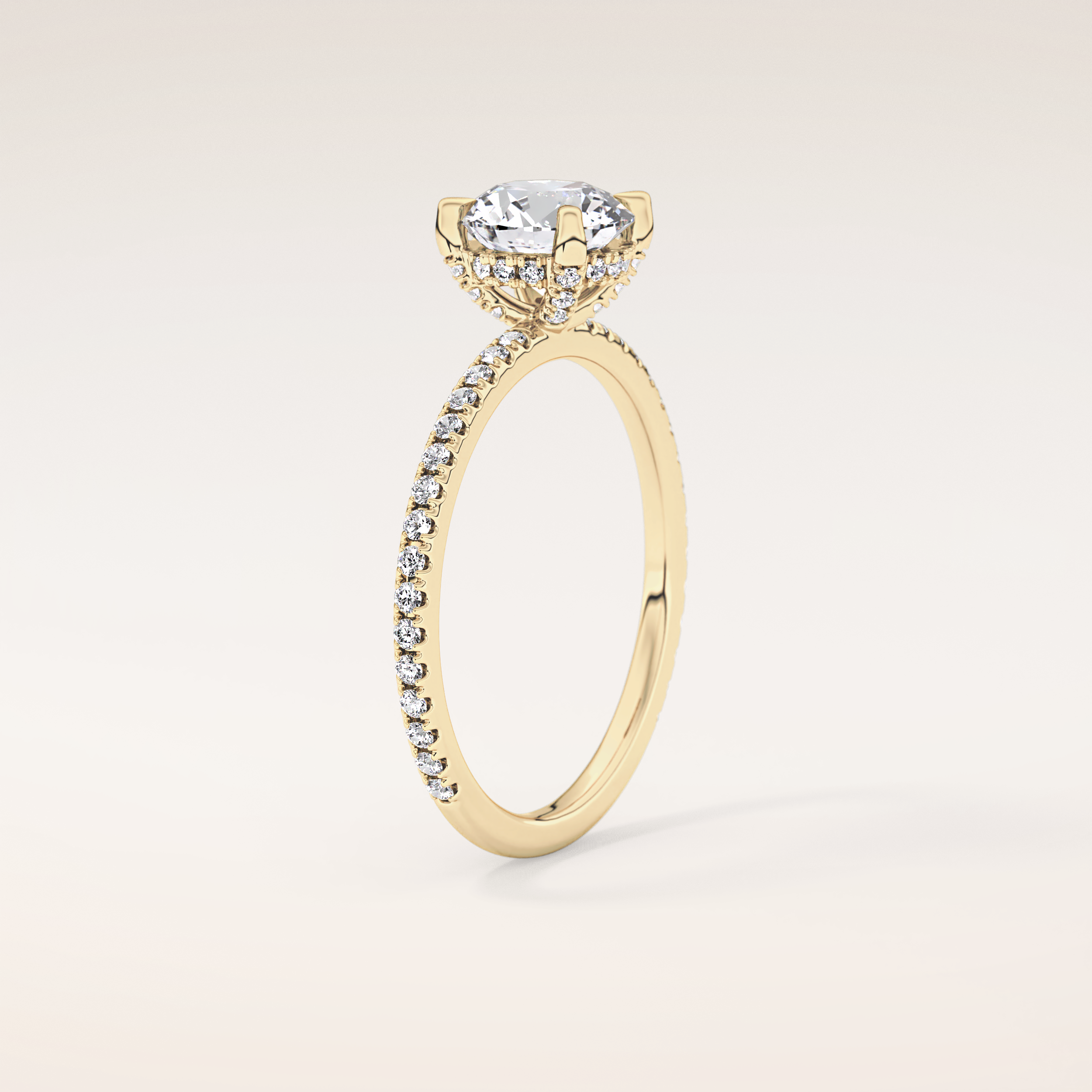 1.03 CT Round Shaped Hidden Halo & Pave Moissanite Engagement Ring