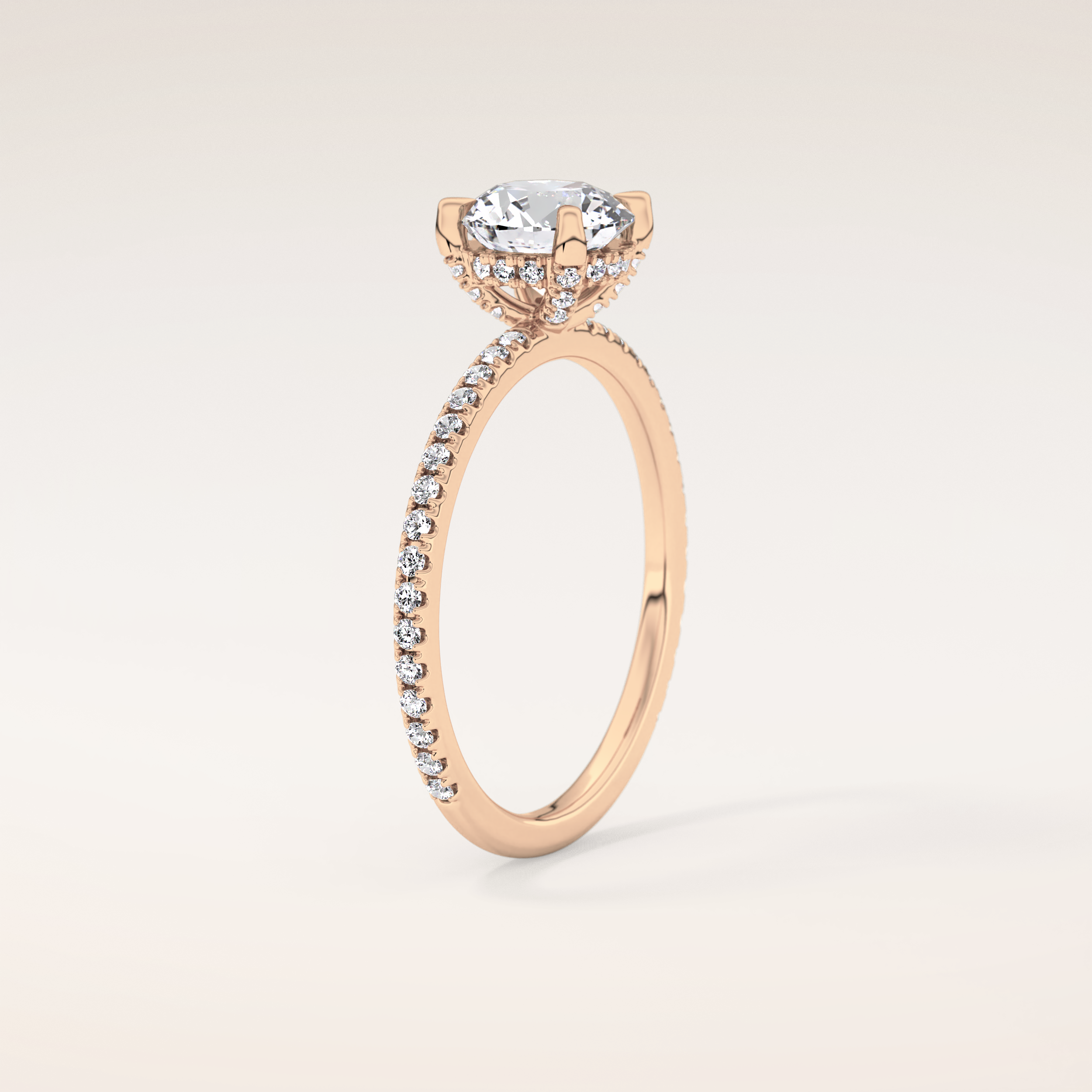 1.03 CT Round Shaped Hidden Halo & Pave Moissanite Engagement Ring