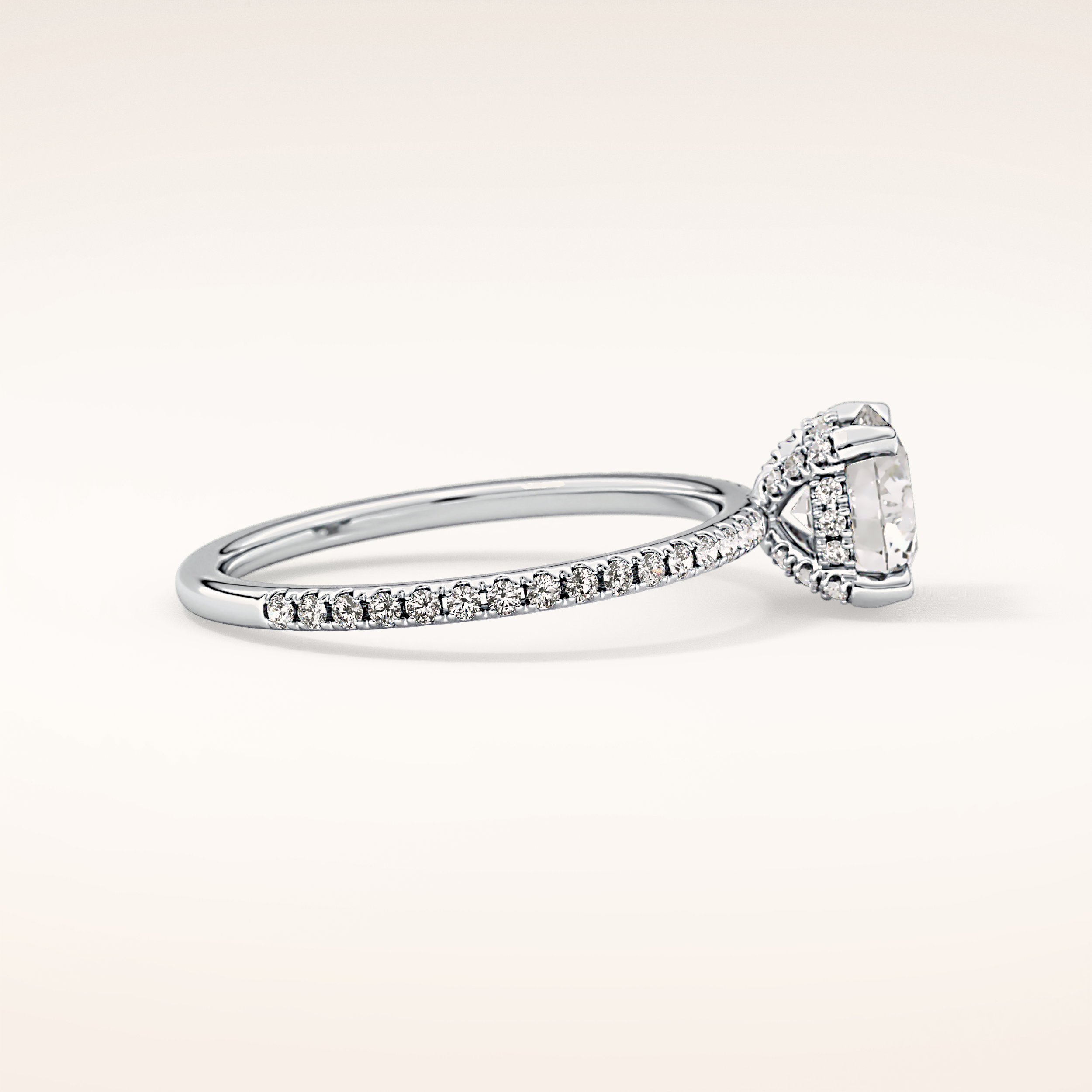 1.03 CT Round Shaped Hidden Halo & Pave Moissanite Engagement Ring