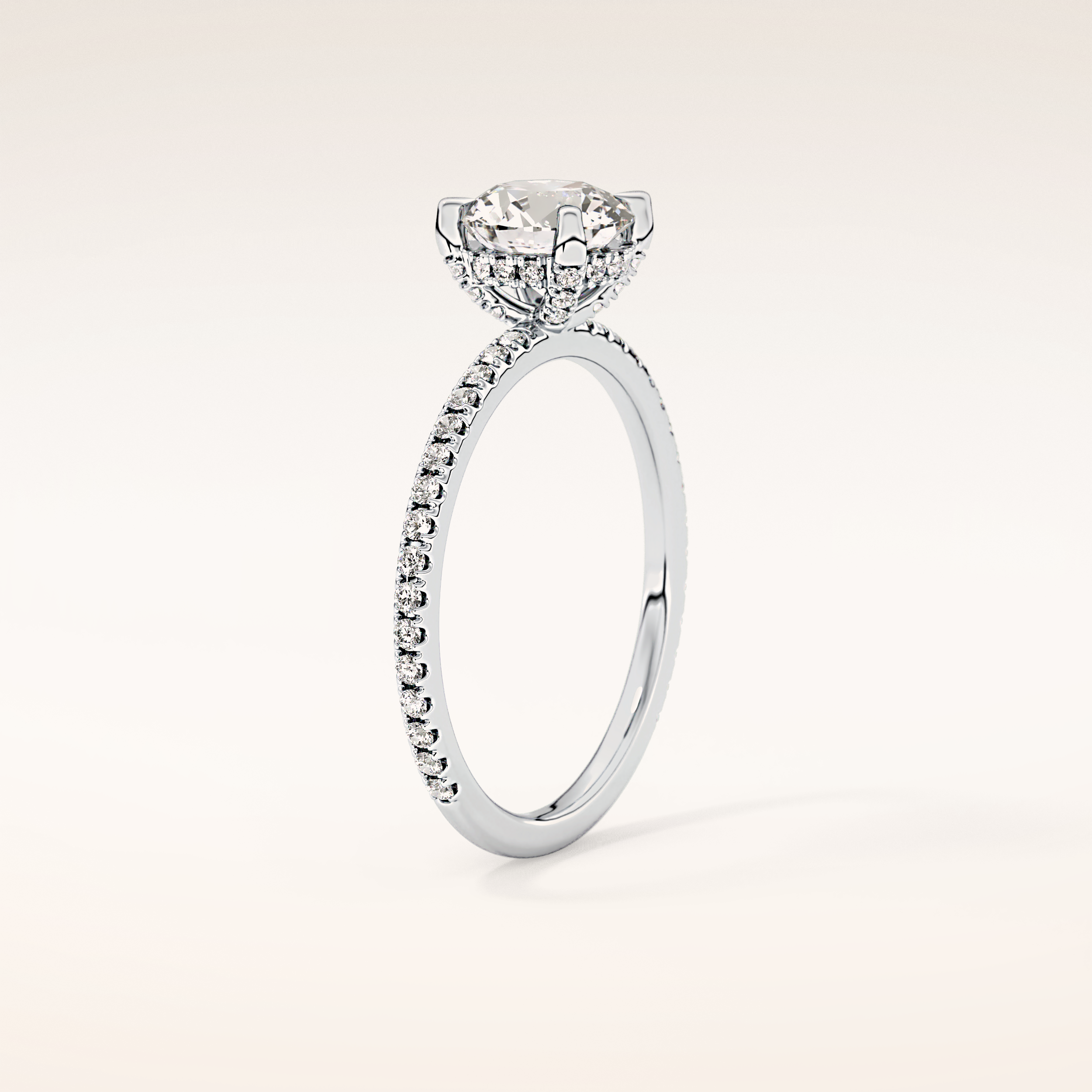 1.03 CT Round Shaped Hidden Halo & Pave Moissanite Engagement Ring