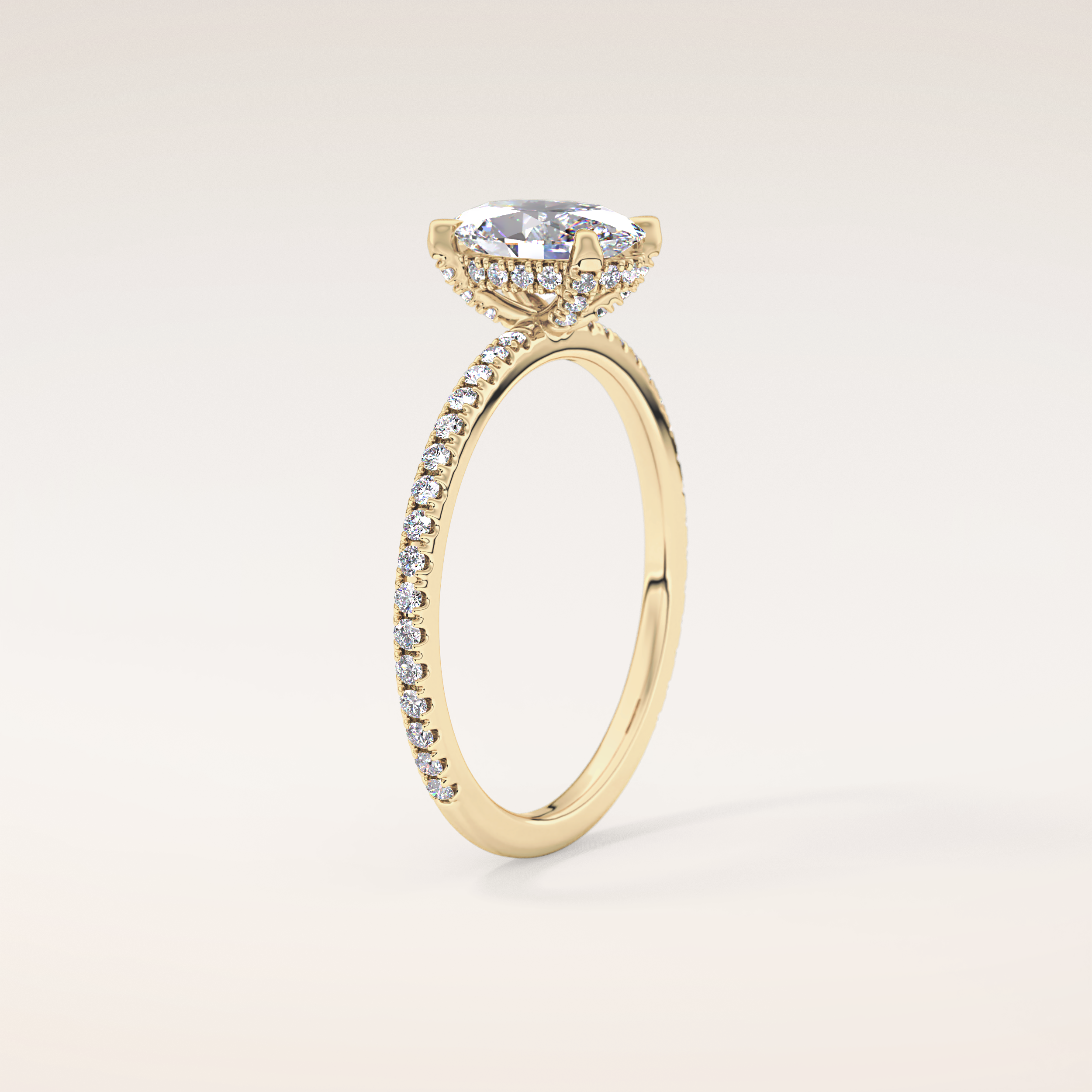 0.93 CT Oval Shaped Hidden Halo & Pave Moissanite Engagement Ring