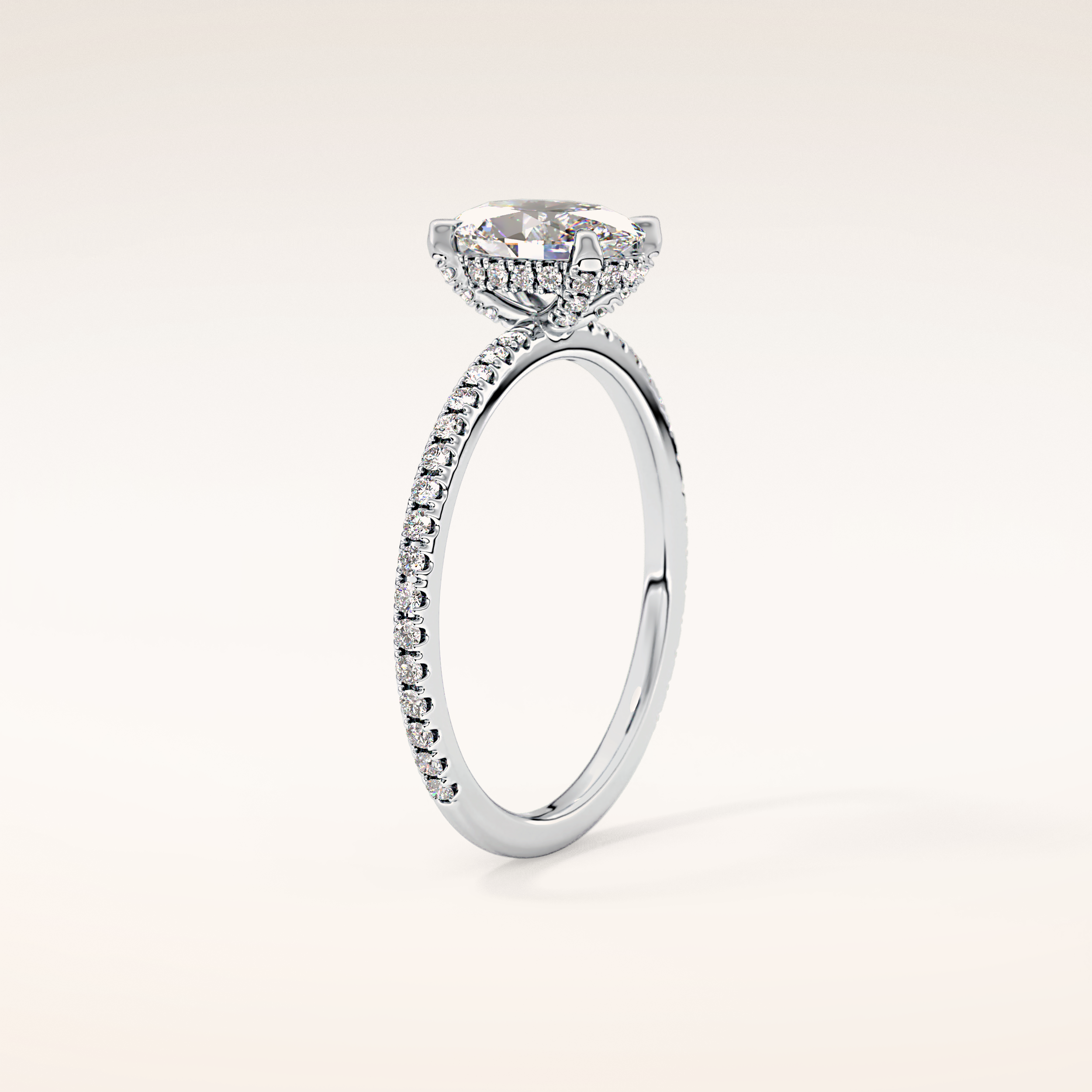 0.93 CT Oval Shaped Hidden Halo & Pave Moissanite Engagement Ring