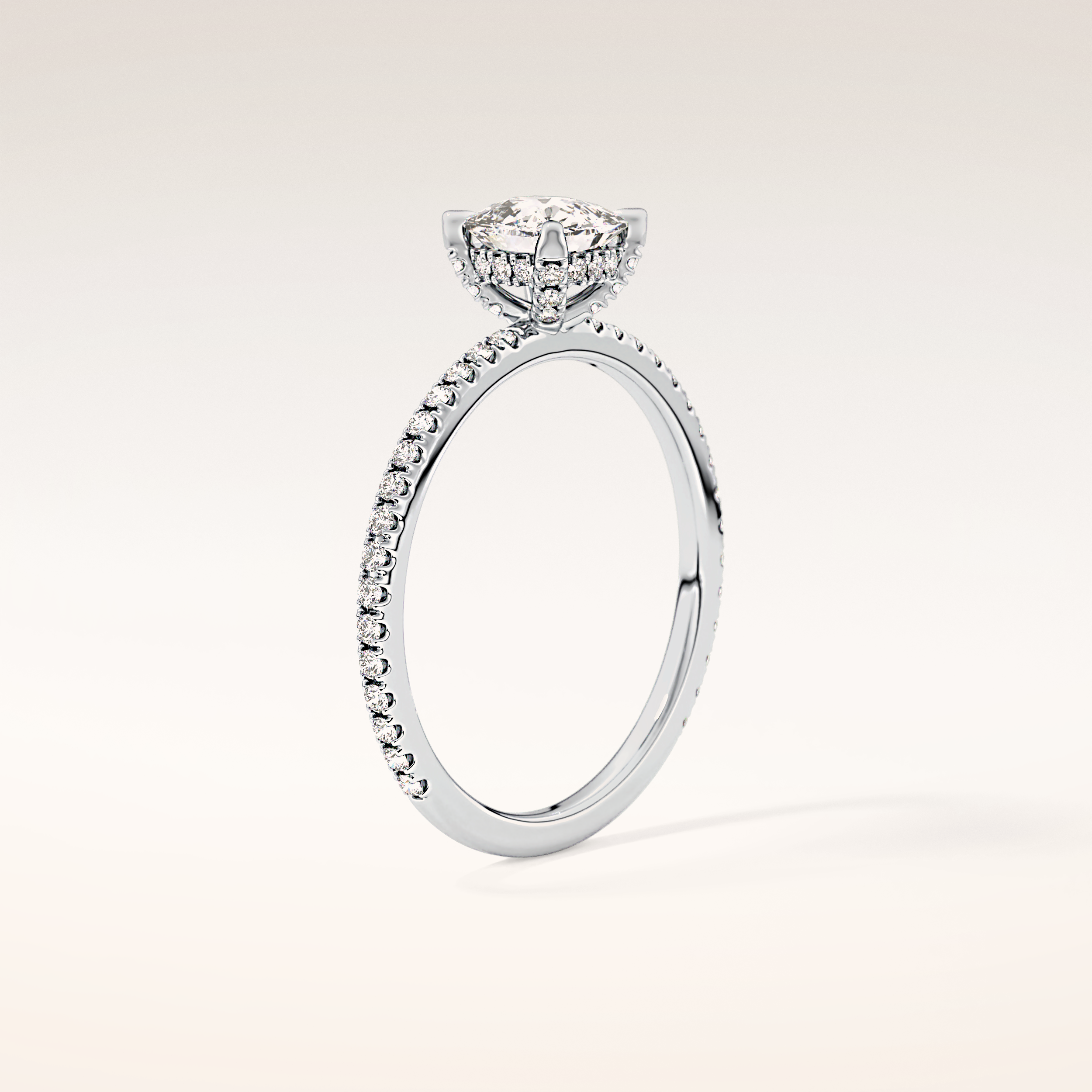 0.95 CT Cushion Shaped Hidden Halo & Pave Moissanite Engagement Ring