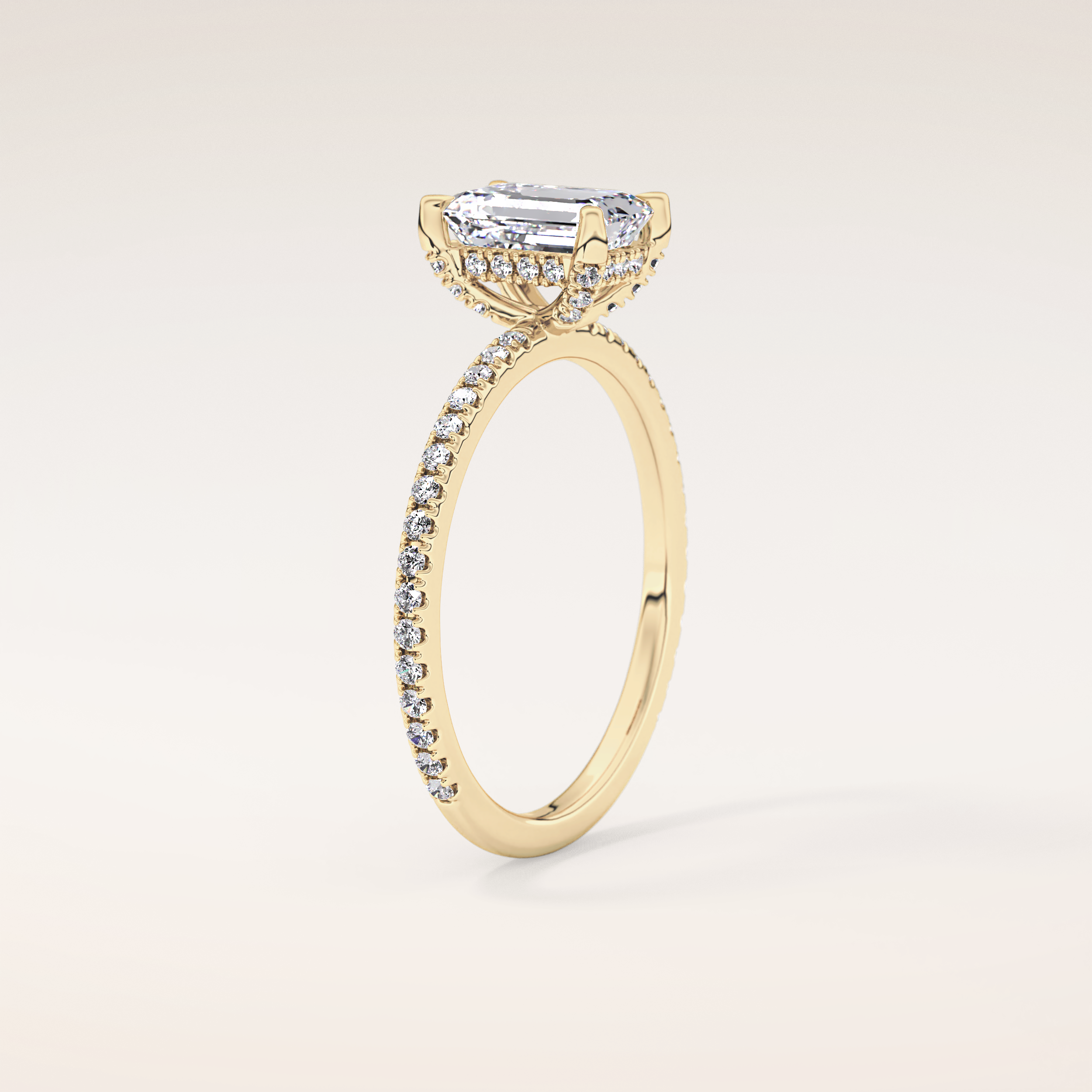 1.02 CT Emerald Shaped Hidden Halo & Pave Moissanite Engagement Ring