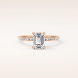 1.02 CT Emerald Shaped Hidden Halo & Pave Moissanite Engagement Ring
