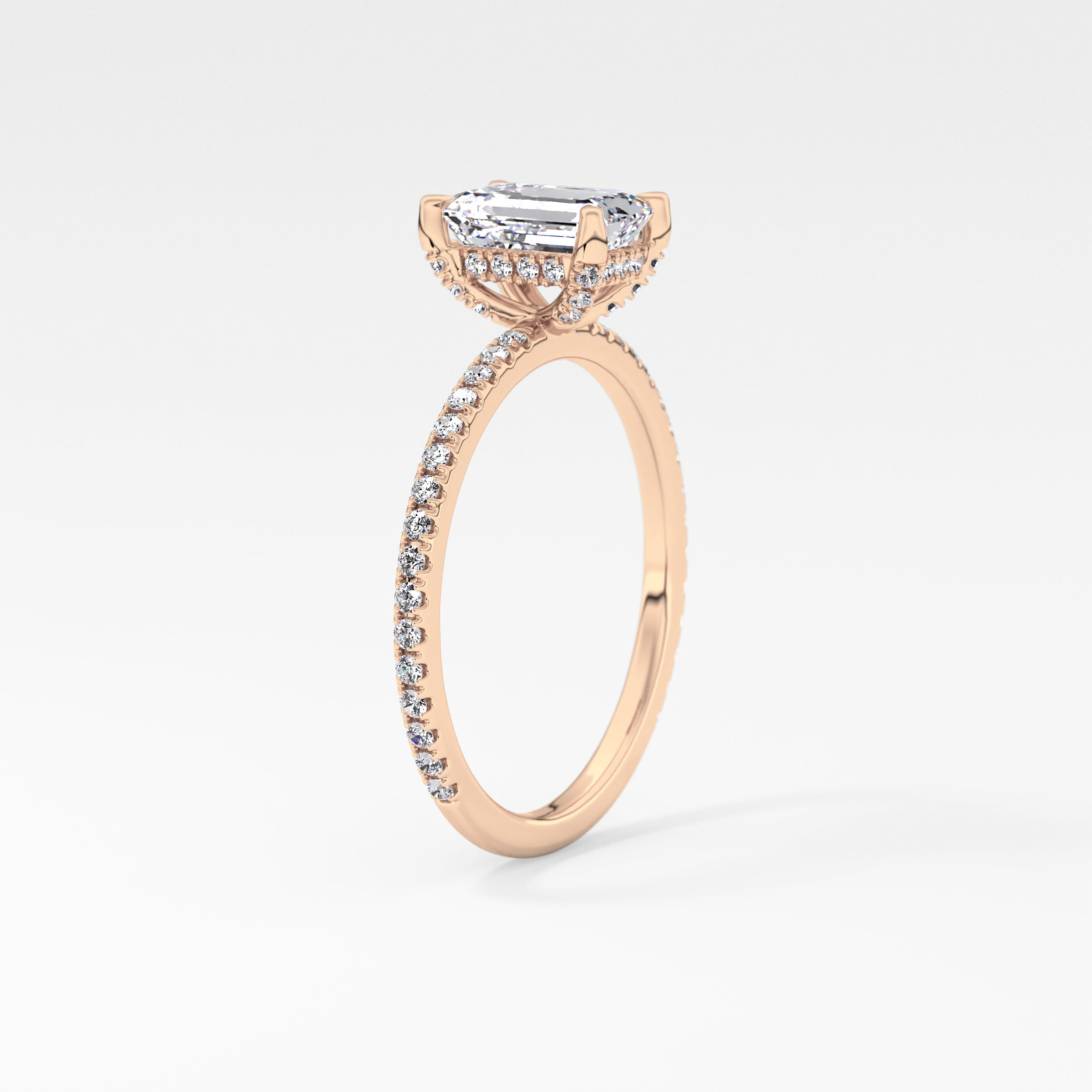 Emerald Hidden Halo & Pave Lab Grown Diamond Engagement Ring