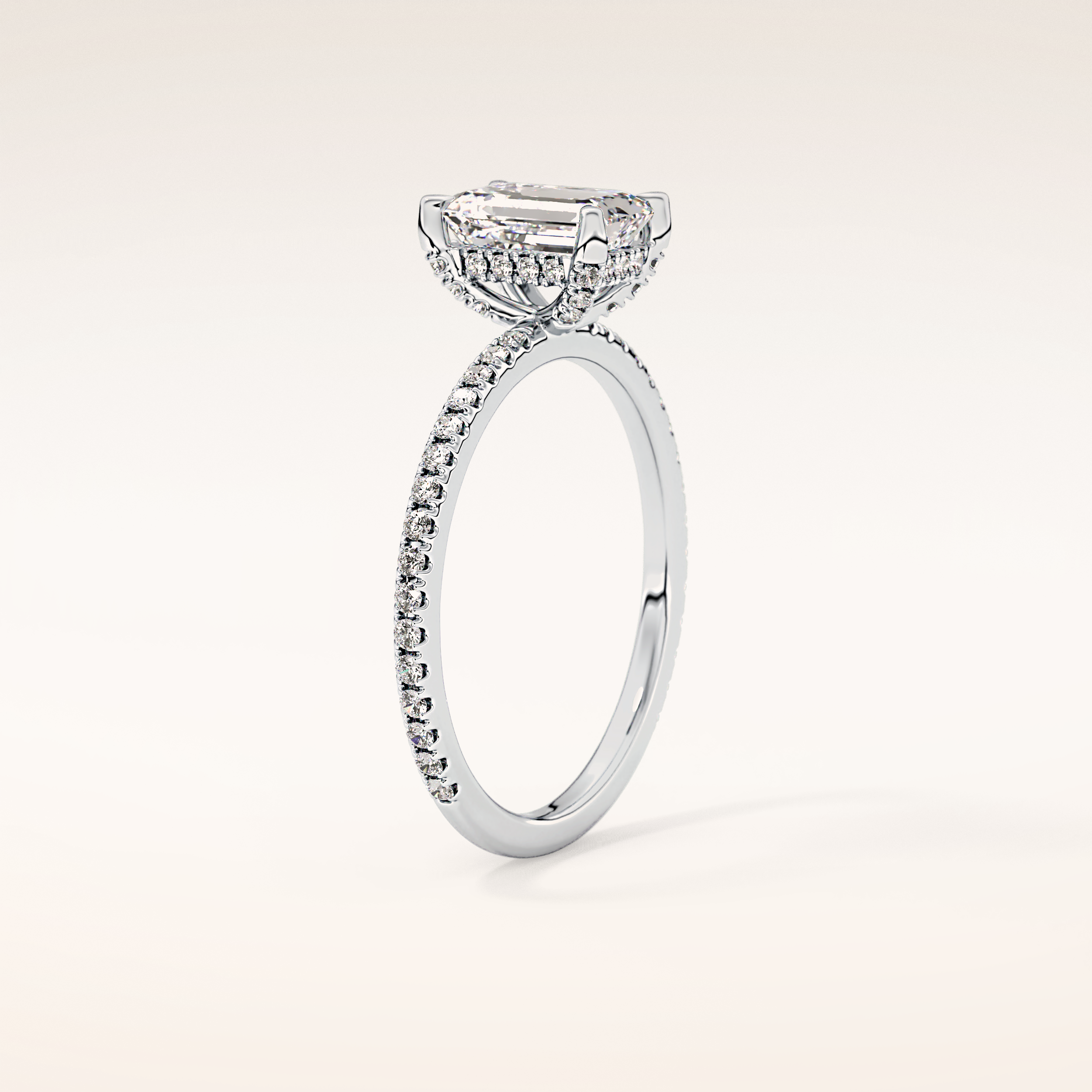 1.02 CT Emerald Shaped Hidden Halo & Pave Moissanite Engagement Ring
