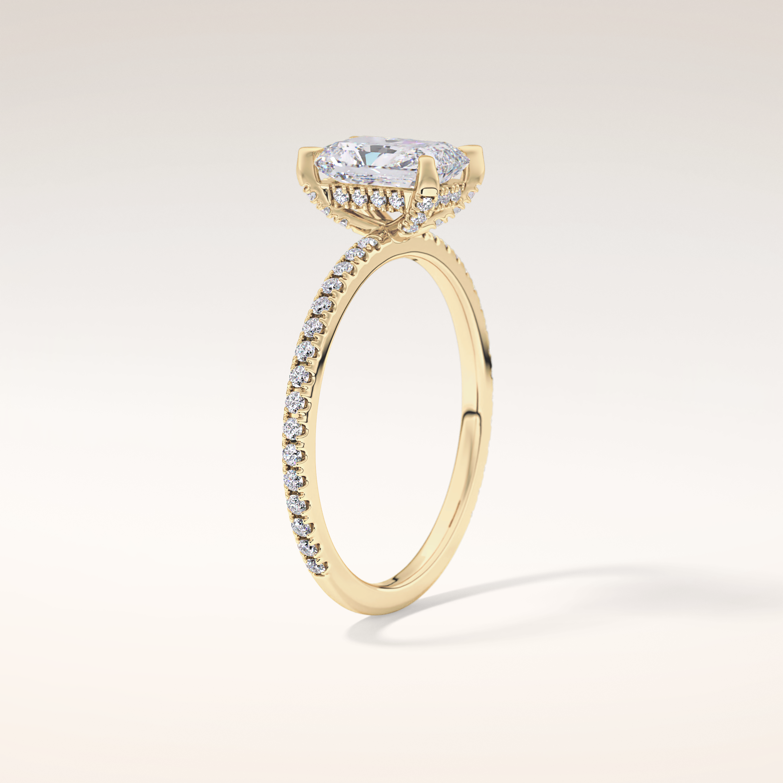 1.21 CT Radiant Shaped Hidden Halo & Pave Moissanite Engagement Ring