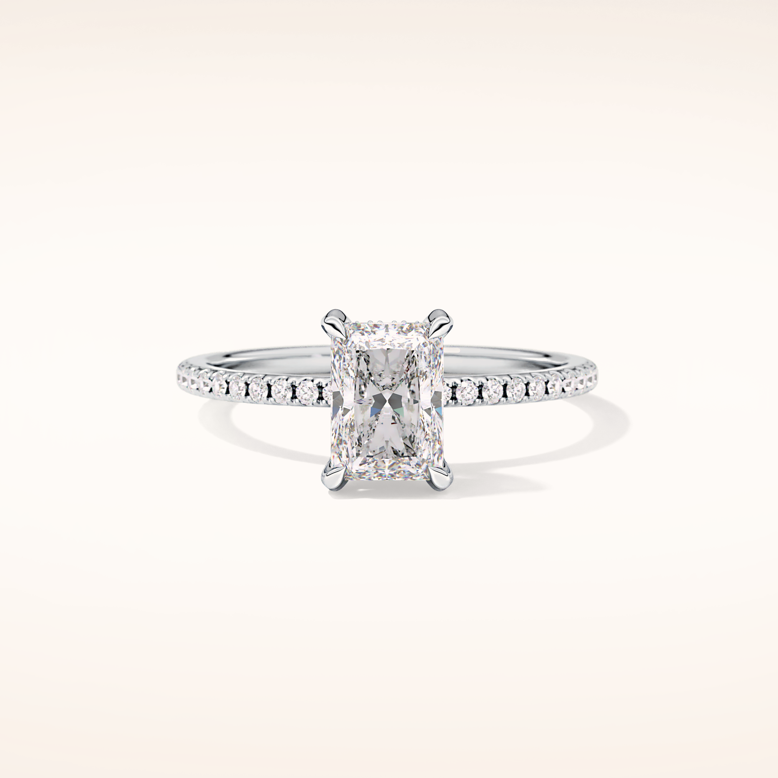 1.21 CT Radiant Shaped Hidden Halo & Pave Moissanite Engagement Ring