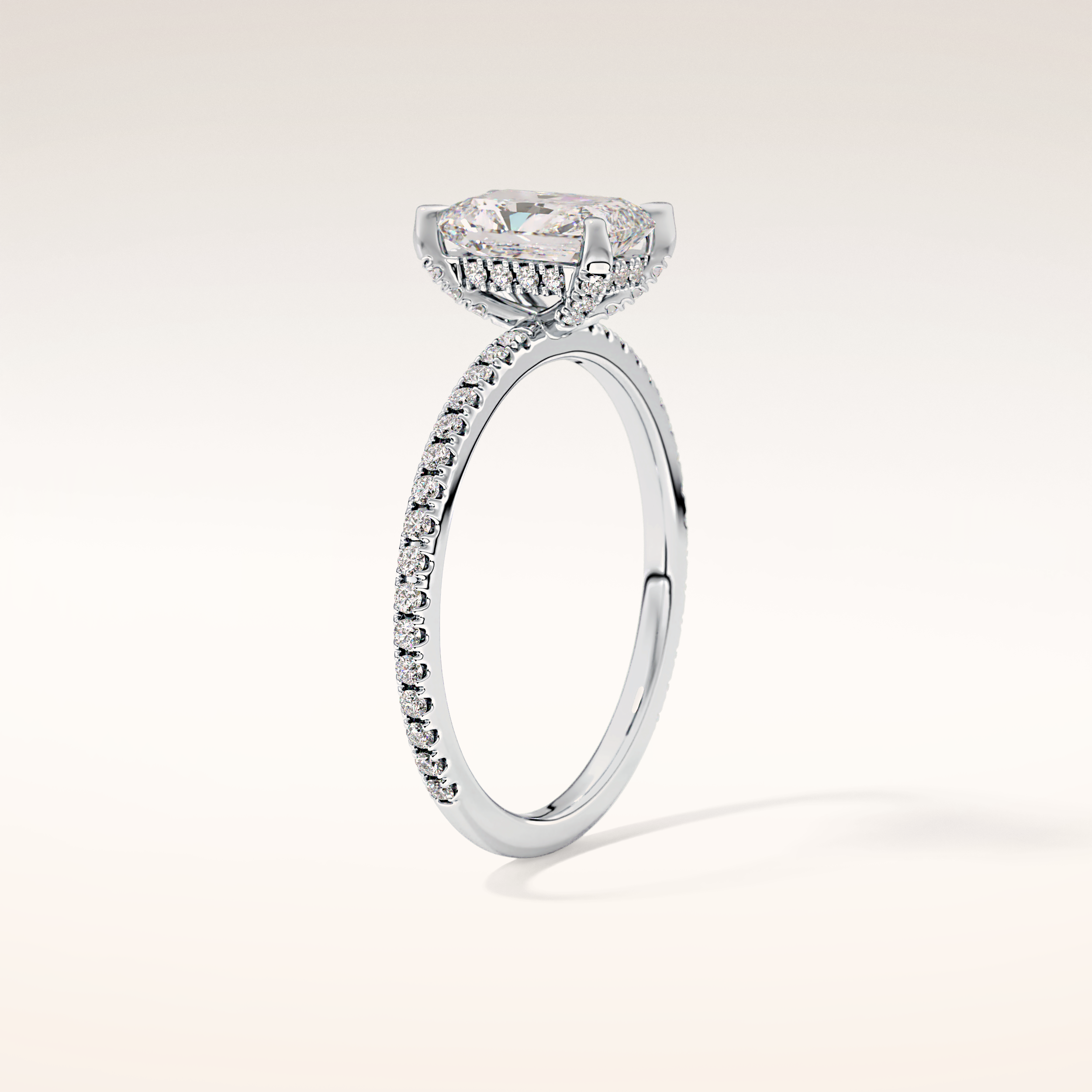 1.21 CT Radiant Shaped Hidden Halo & Pave Moissanite Engagement Ring