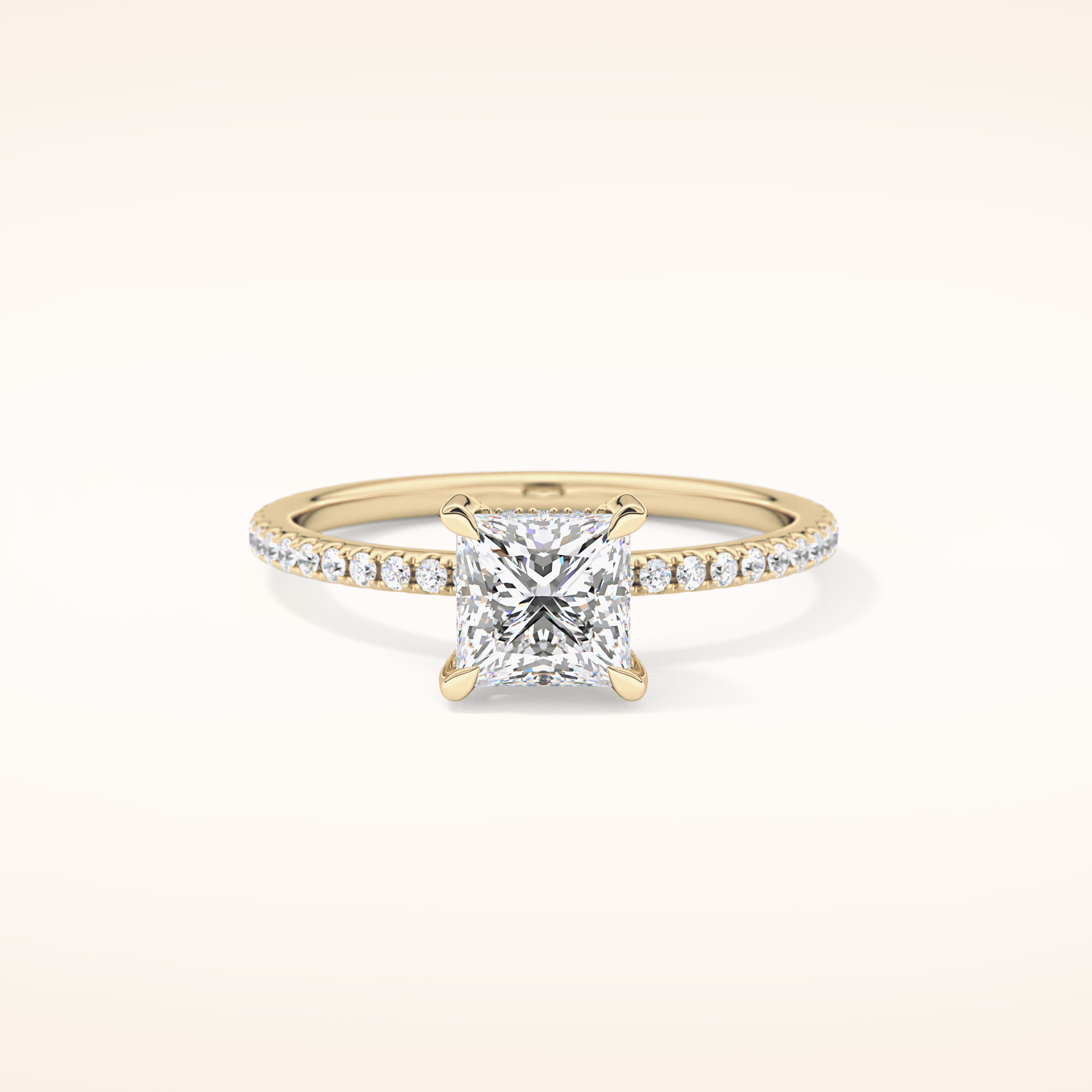 1.04 CT Princess Shaped Hidden Halo & Pave Moissanite Engagement Ring