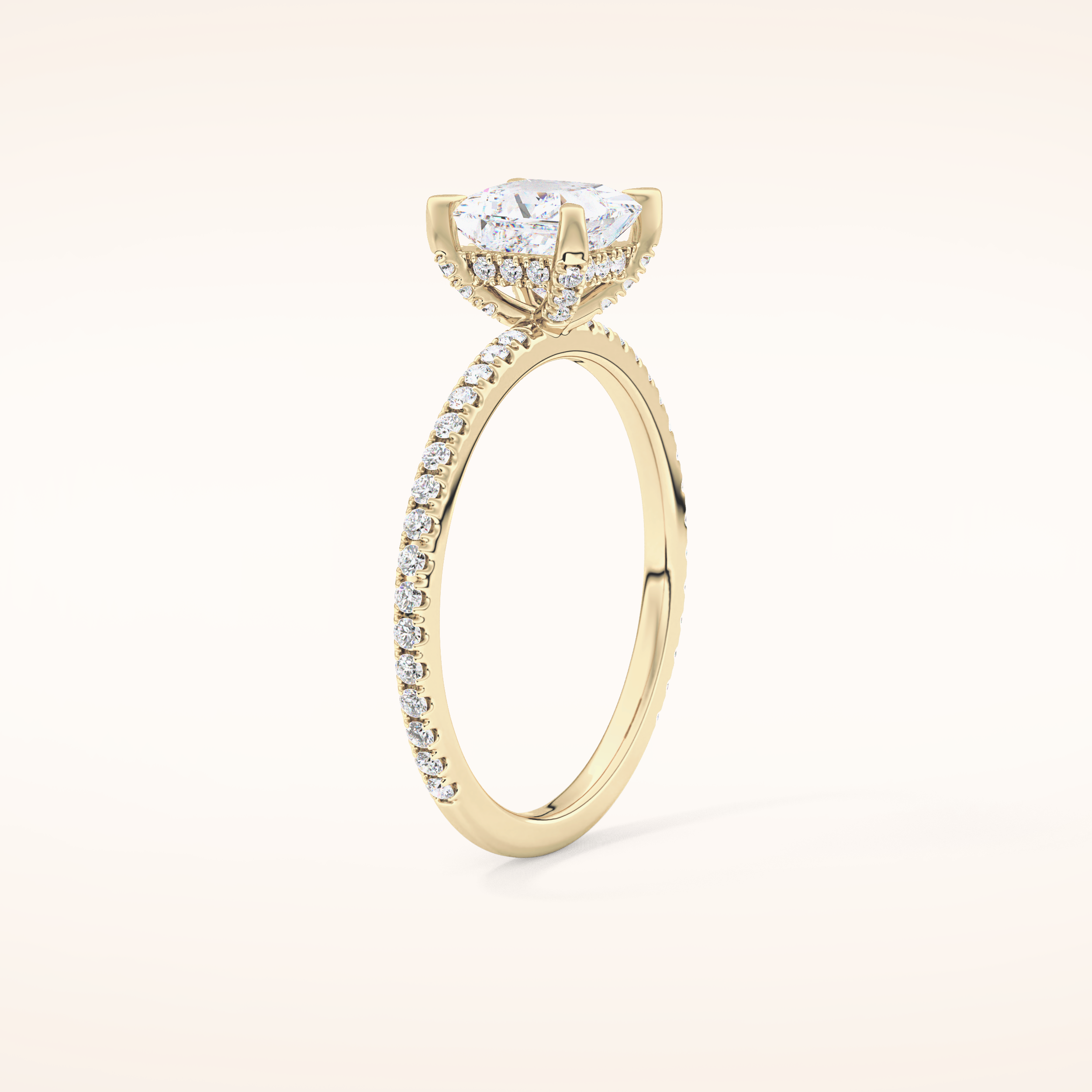 1.04 CT Princess Shaped Hidden Halo & Pave Moissanite Engagement Ring