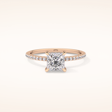 1.04 CT Princess Shaped Hidden Halo & Pave Moissanite Engagement Ring