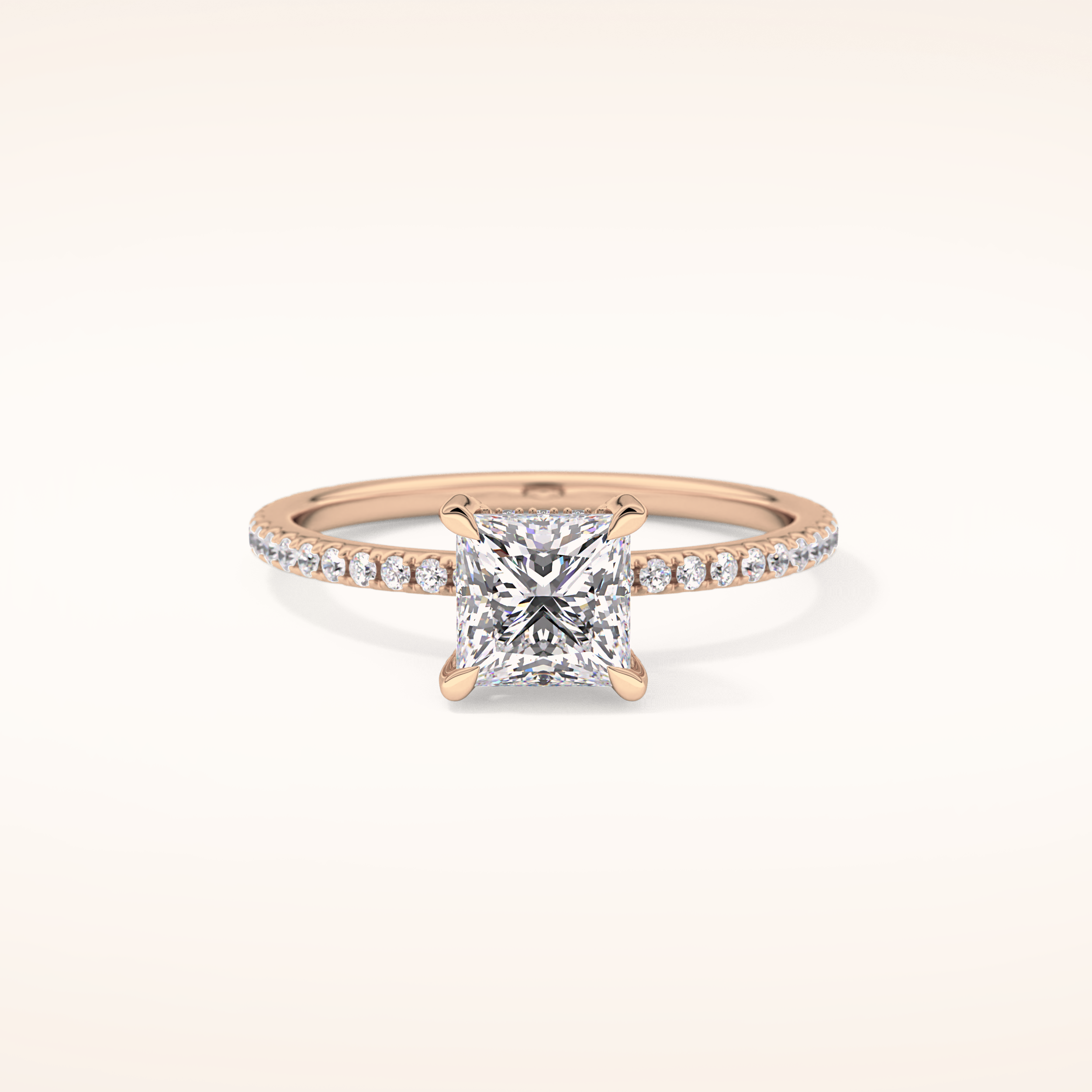 1.04 CT Princess Shaped Hidden Halo & Pave Moissanite Engagement Ring