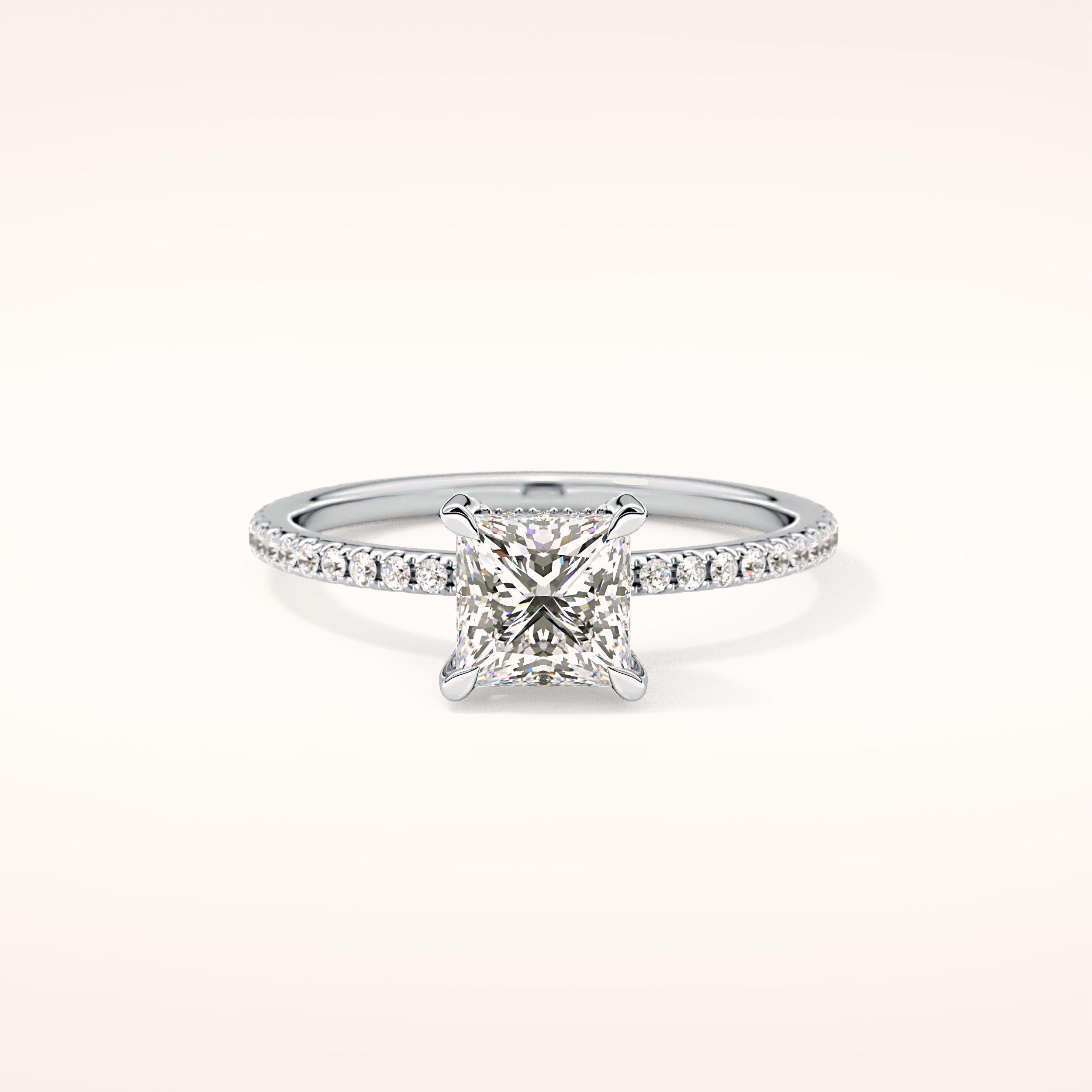 1.04 CT Princess Shaped Hidden Halo & Pave Moissanite Engagement Ring