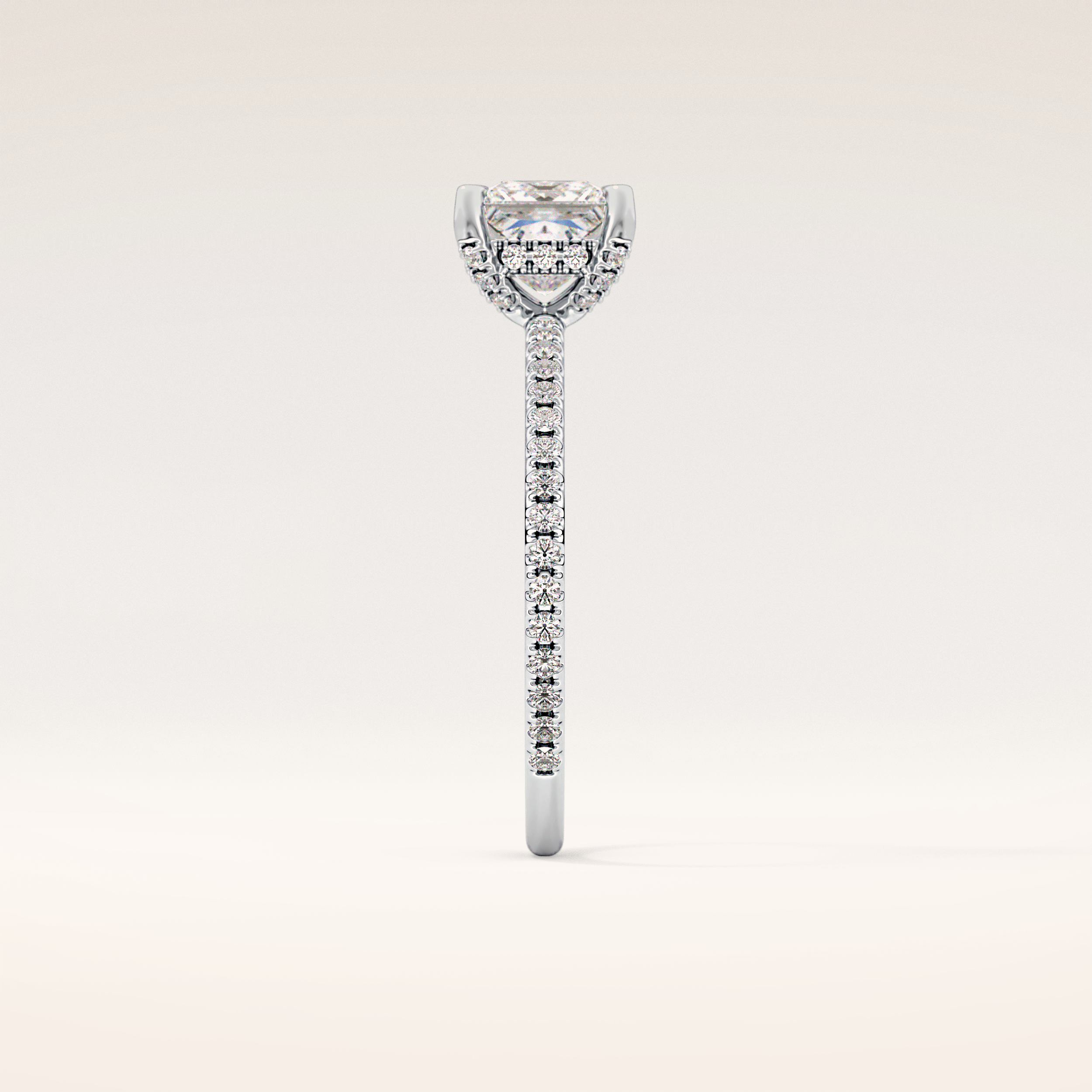 1.04 CT Princess Shaped Hidden Halo & Pave Moissanite Engagement Ring