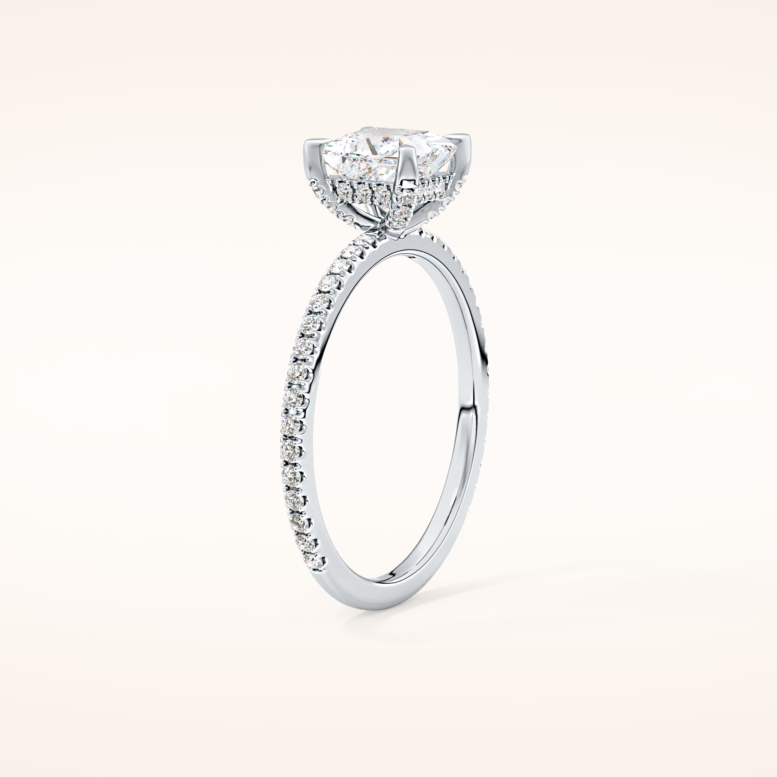 1.04 CT Princess Shaped Hidden Halo & Pave Moissanite Engagement Ring