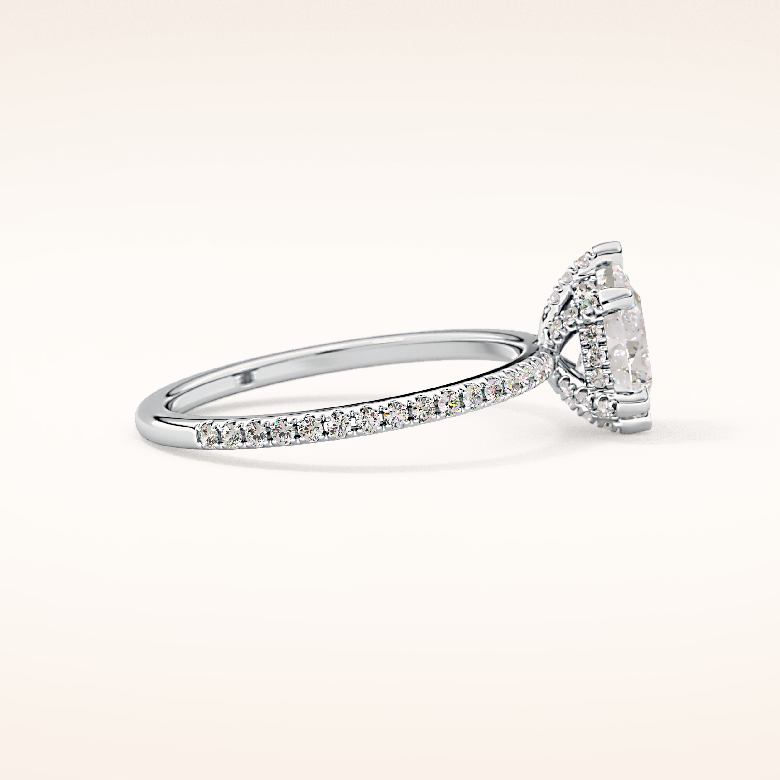 0.86 CT Pear Shaped Hidden Halo & Pave Moissanite Engagement Ring