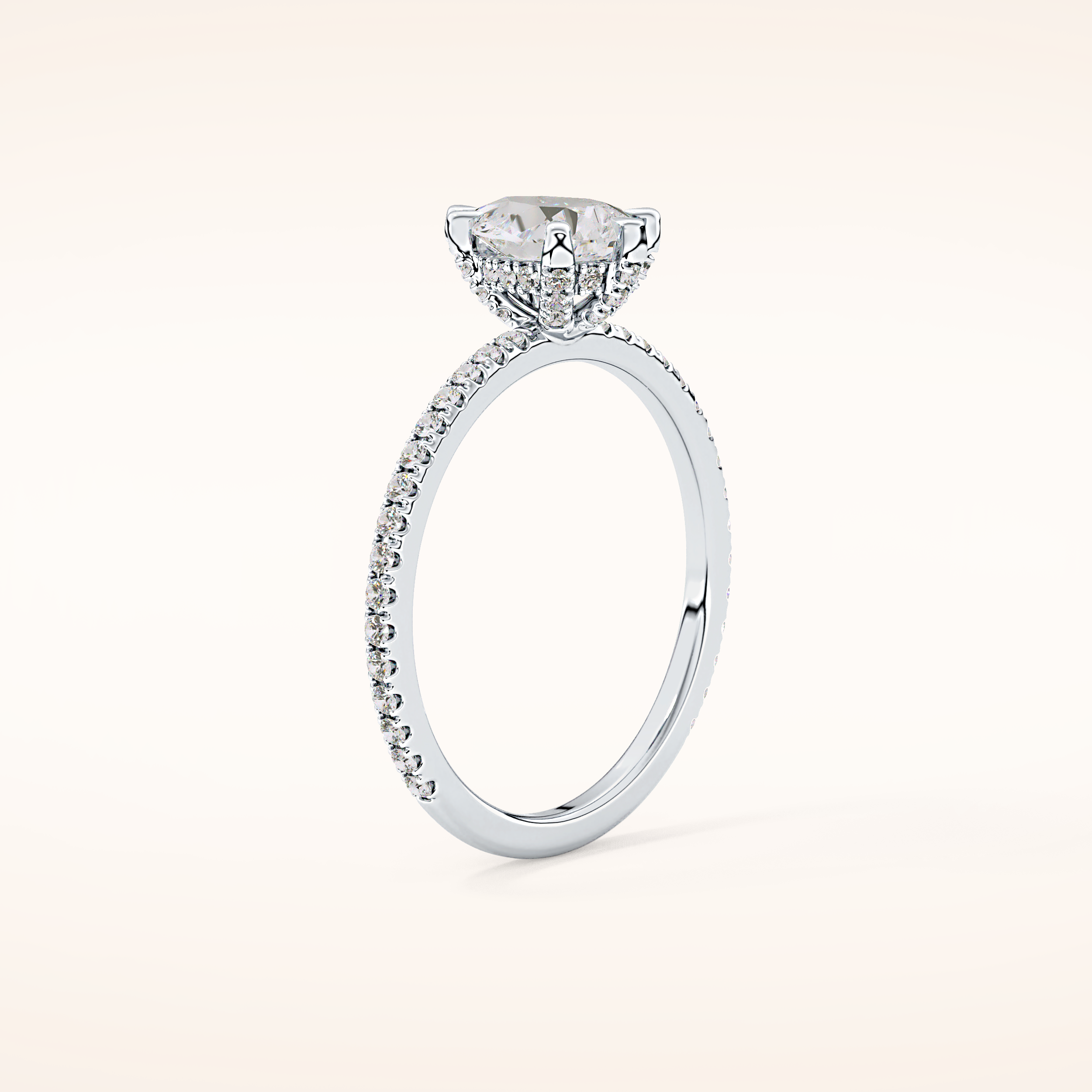 0.86 CT Pear Shaped Hidden Halo & Pave Moissanite Engagement Ring