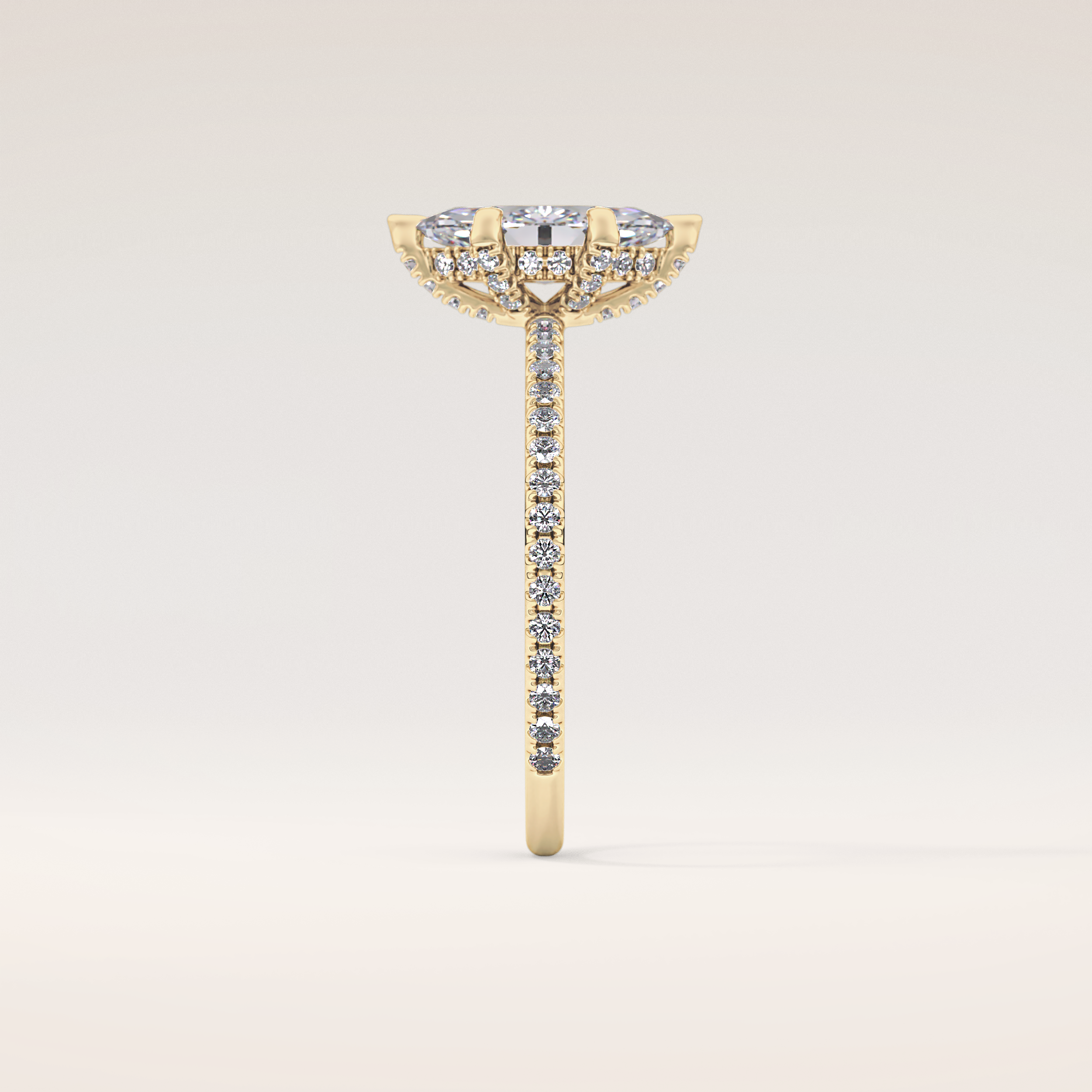 0.82 CT Marquise Shaped Hidden Halo & Pave Moissanite Engagement Ring