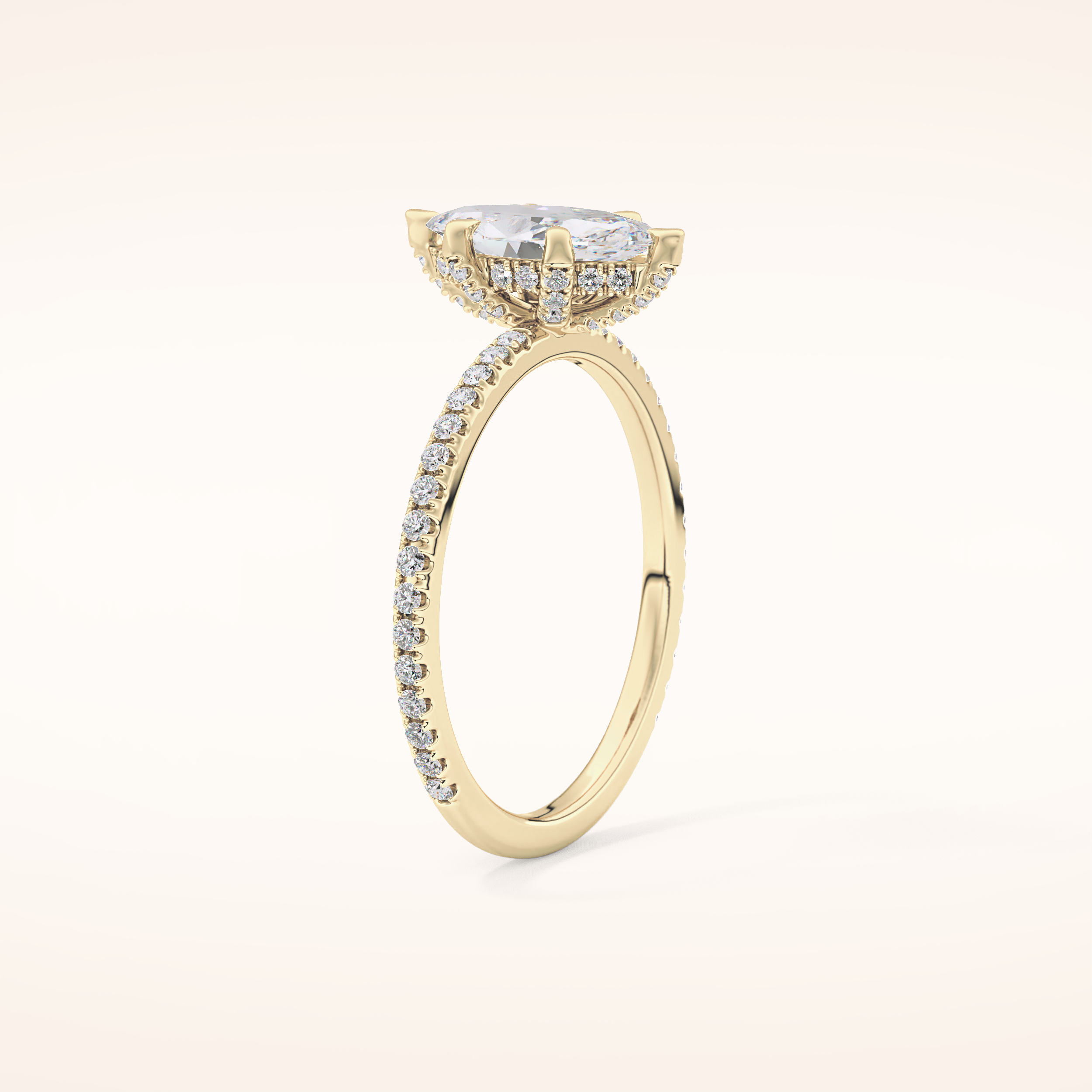 0.82 CT Marquise Shaped Hidden Halo & Pave Moissanite Engagement Ring
