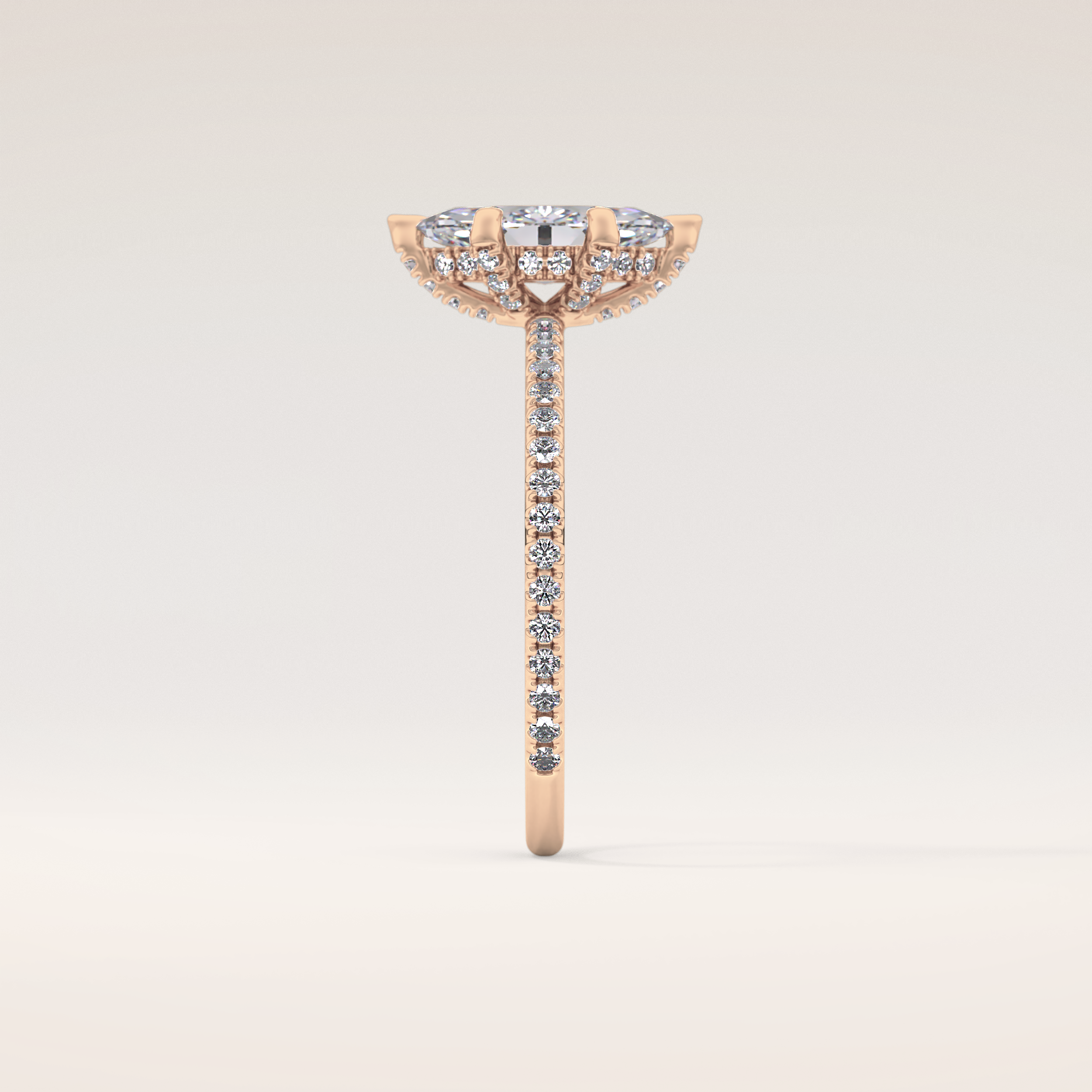 0.82 CT Marquise Shaped Hidden Halo & Pave Moissanite Engagement Ring