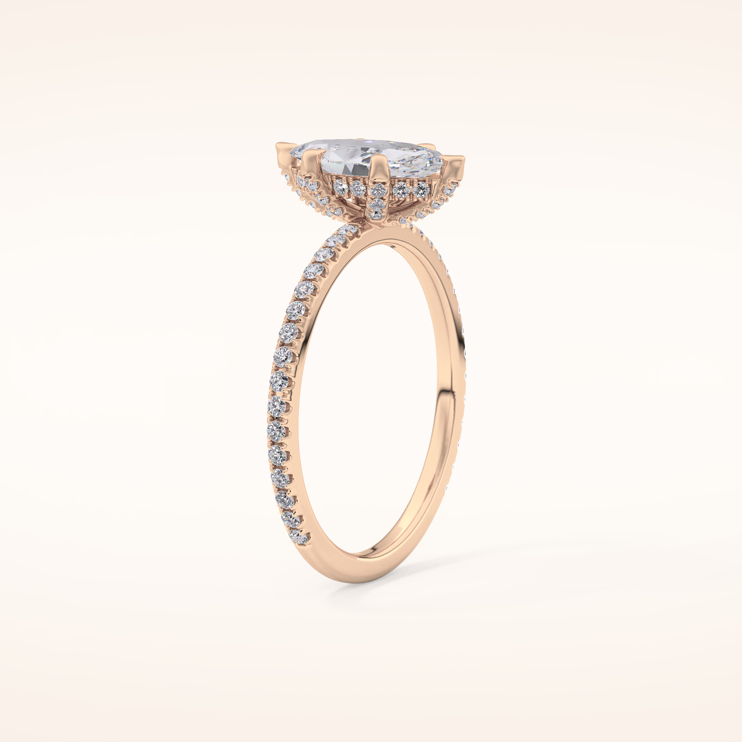0.82 CT Marquise Shaped Hidden Halo & Pave Moissanite Engagement Ring