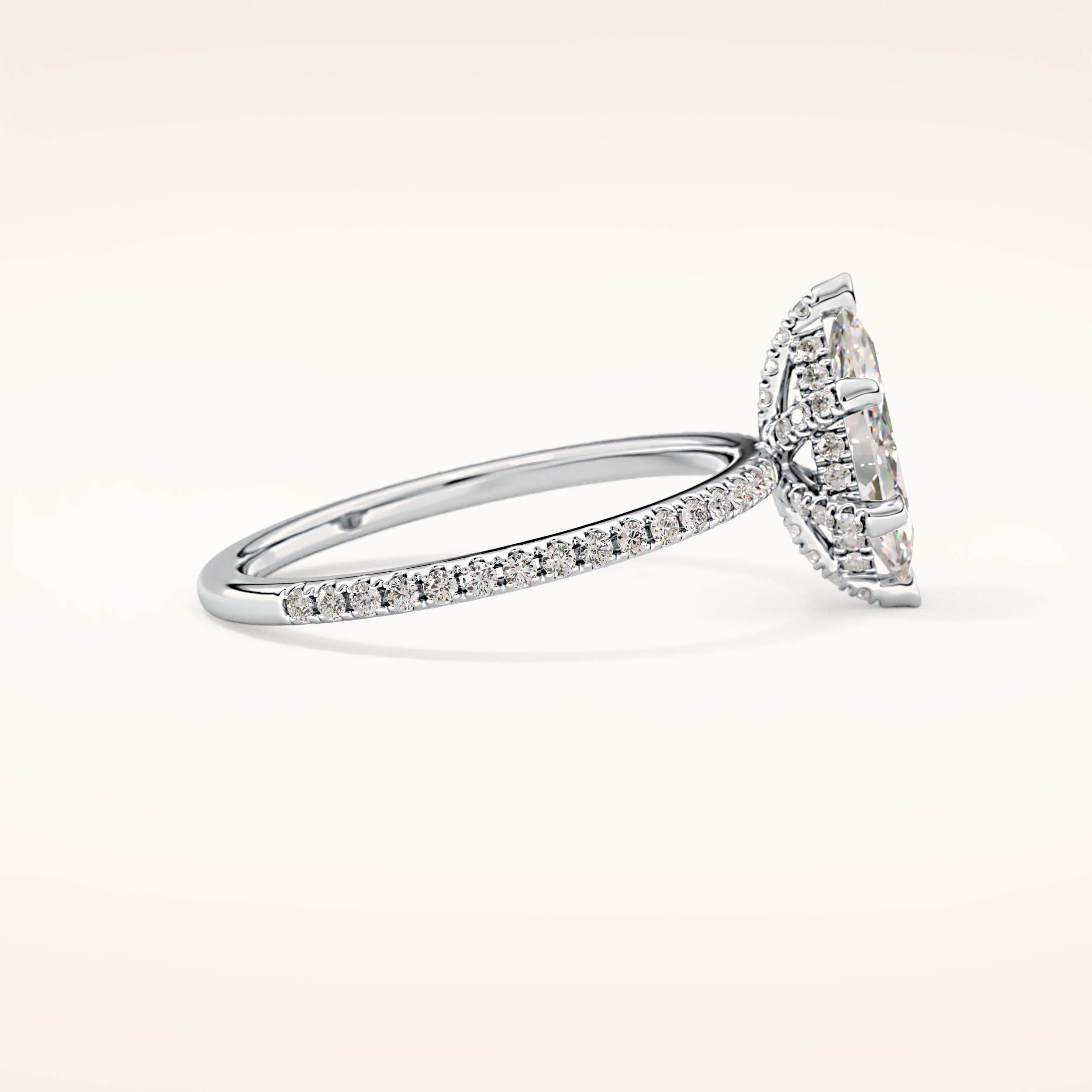 0.82 CT Marquise Shaped Hidden Halo & Pave Moissanite Engagement Ring