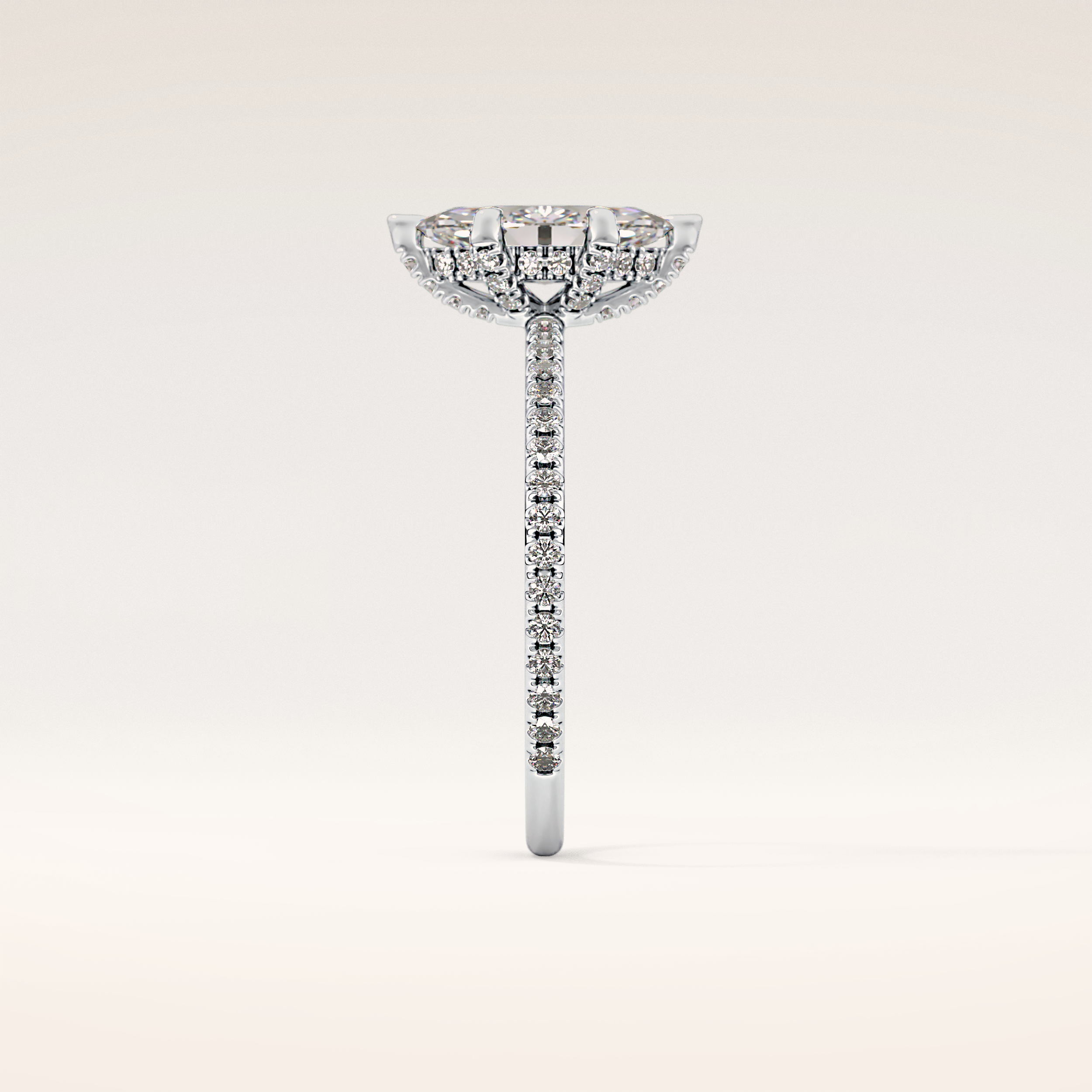 0.82 CT Marquise Shaped Hidden Halo & Pave Moissanite Engagement Ring
