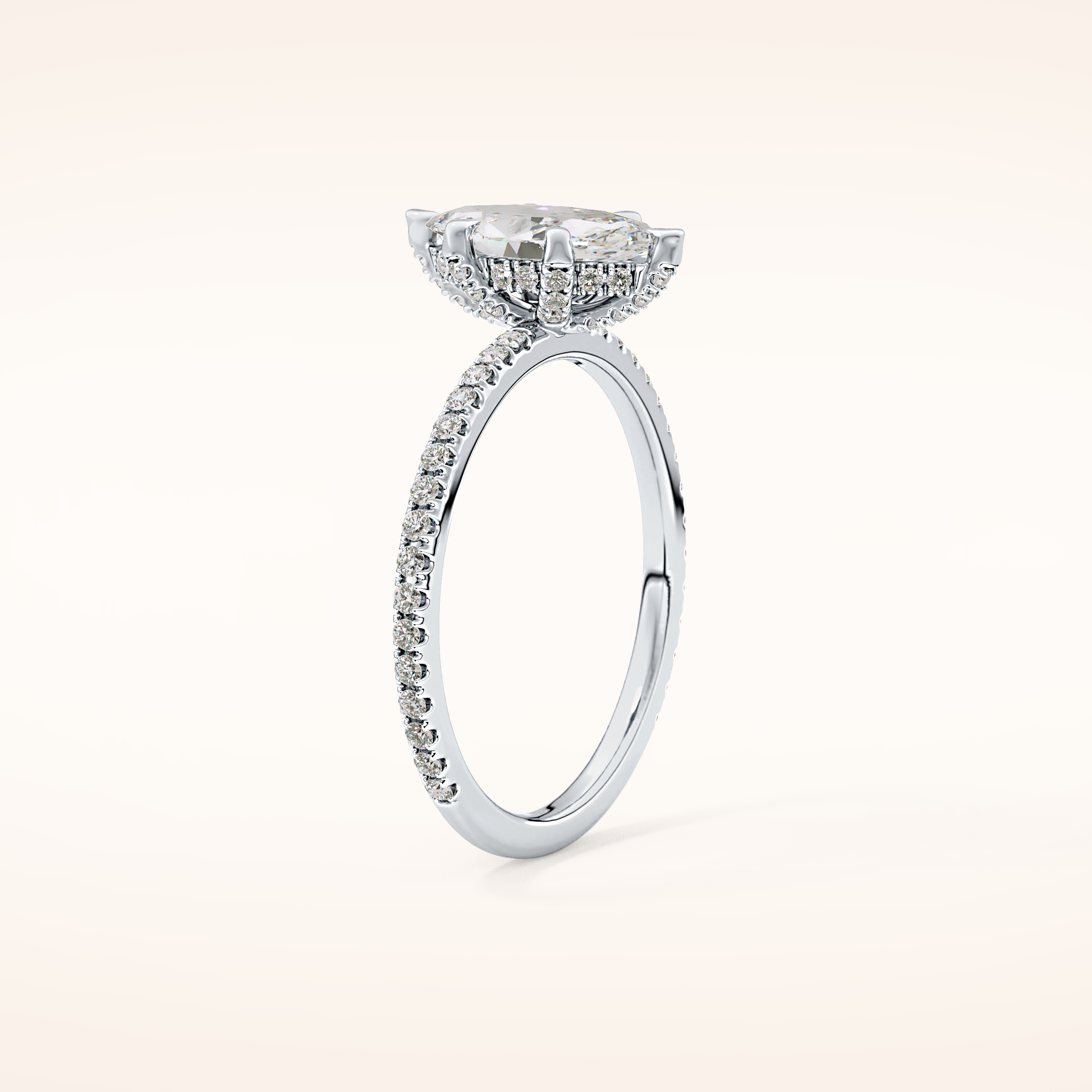 0.82 CT Marquise Shaped Hidden Halo & Pave Moissanite Engagement Ring