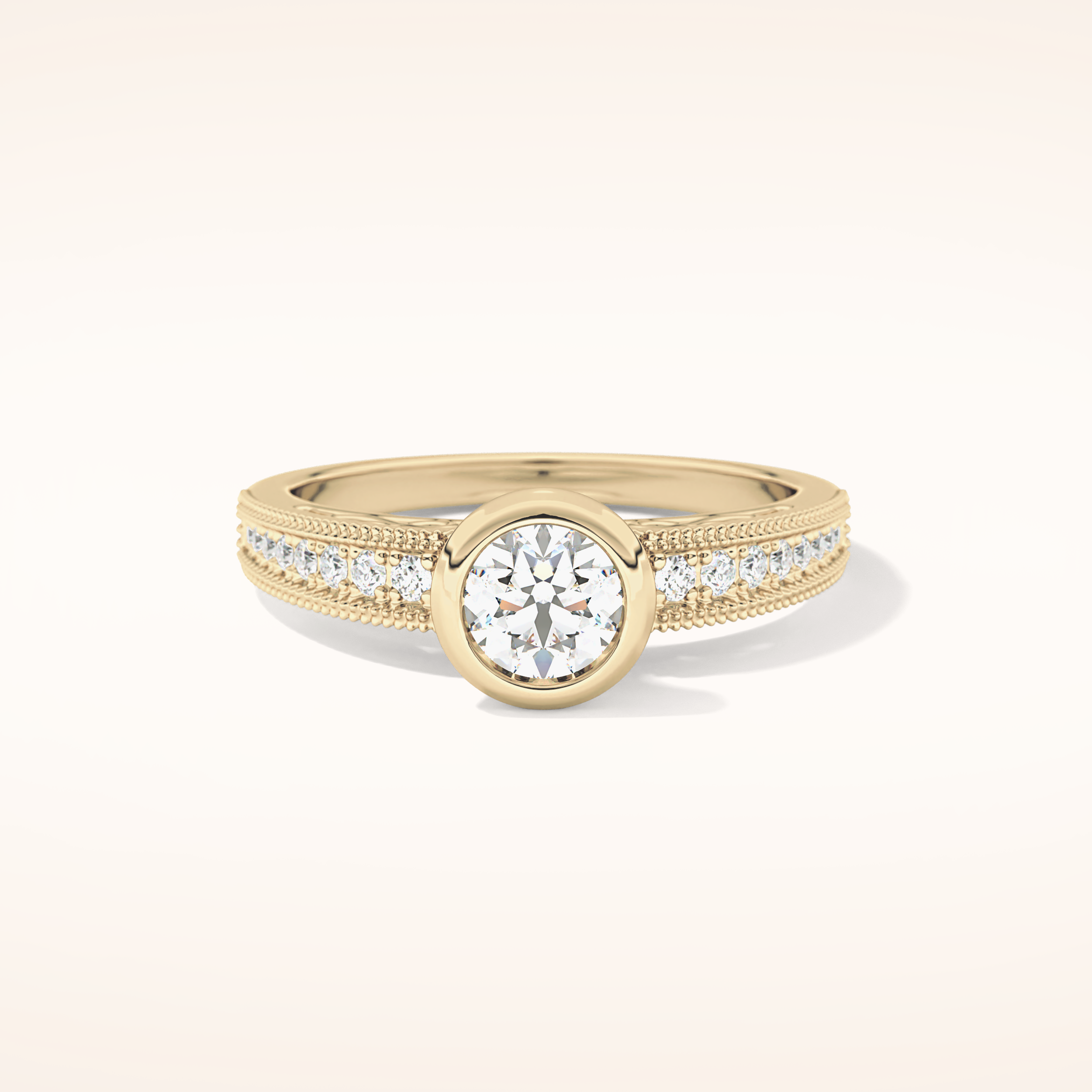 0.52 CT Round Shaped Bezel & Pave Moissanite Engagement Ring