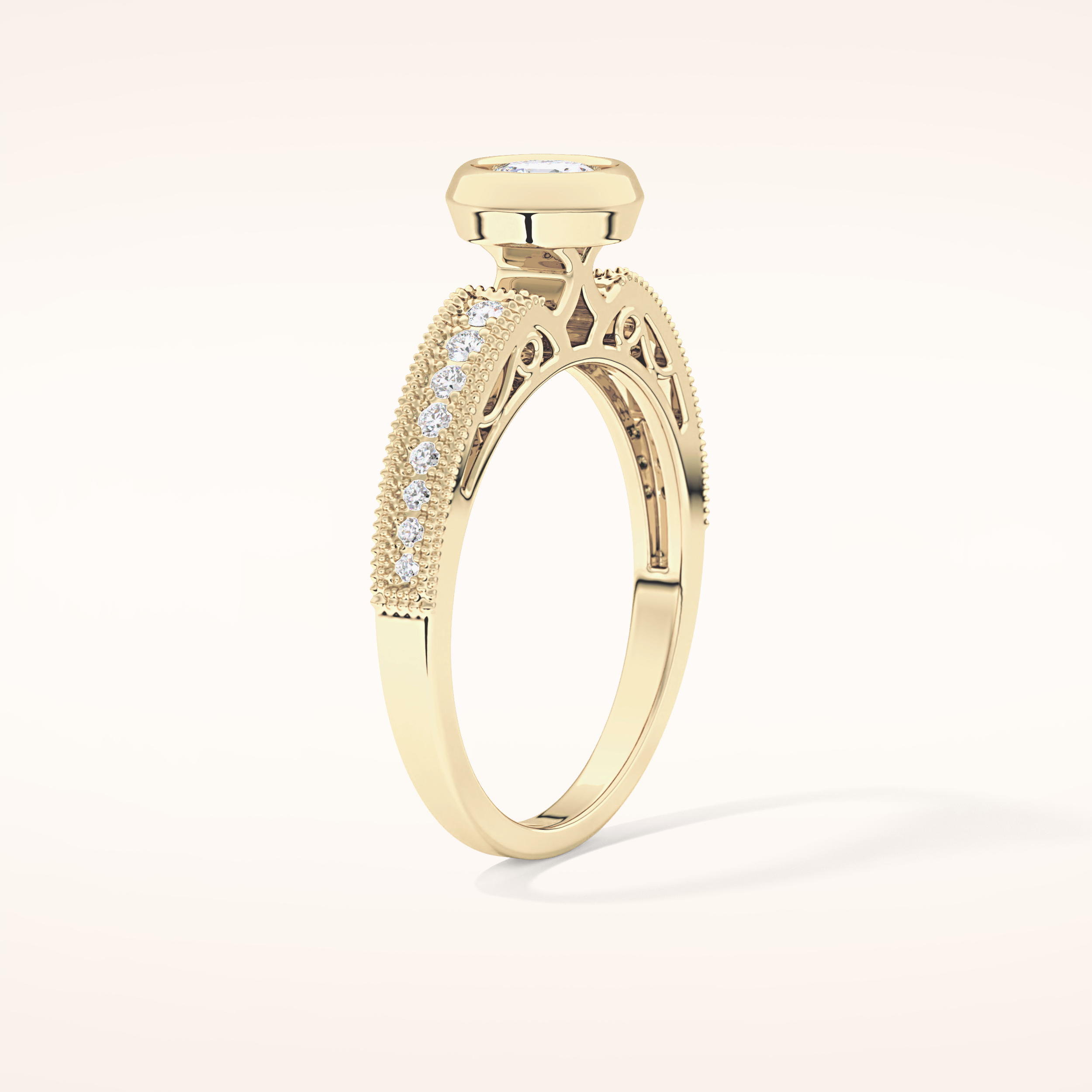 0.52 CT Round Shaped Bezel & Pave Moissanite Engagement Ring