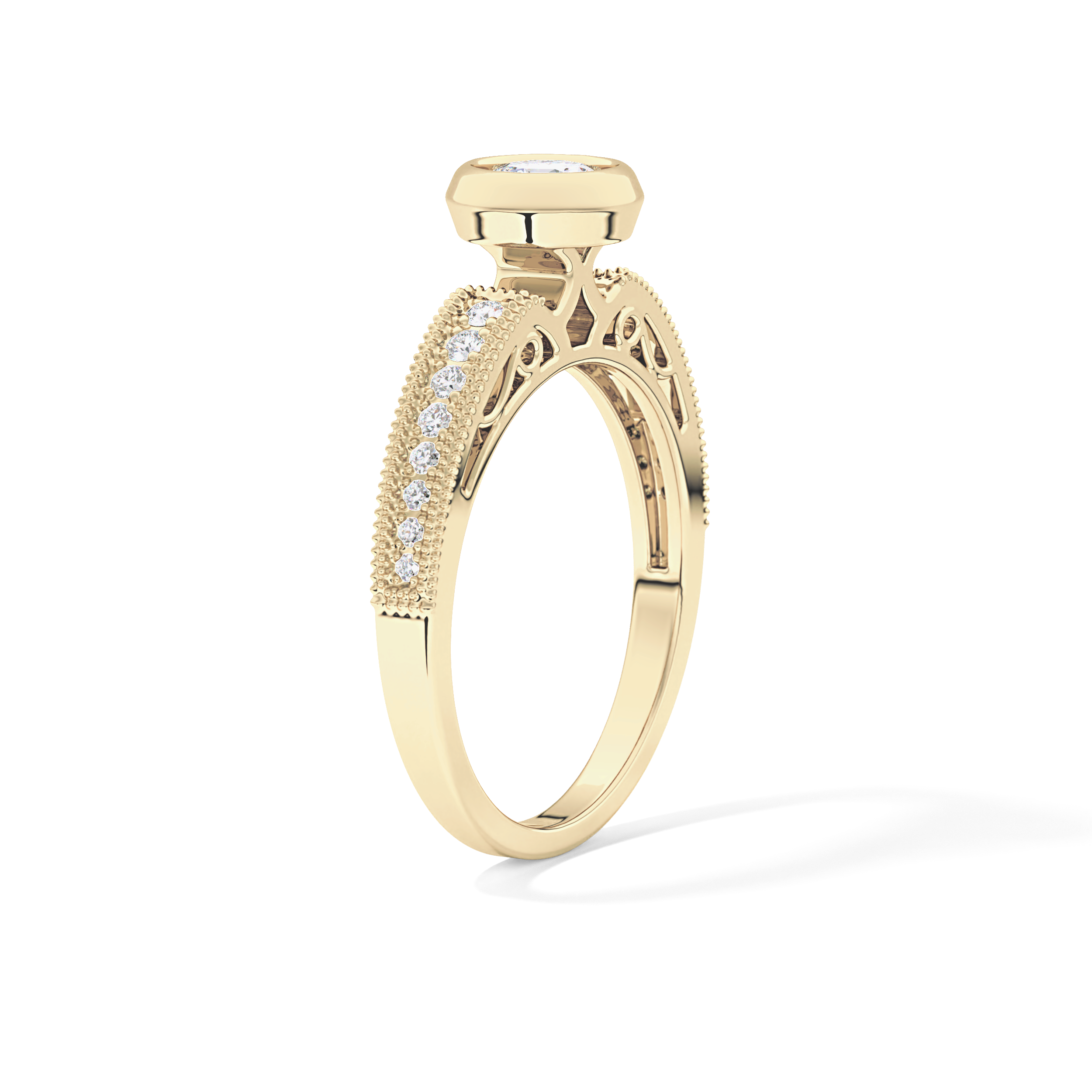 Round Bezel & Channel Pave Lab Grown Diamond Engagement Ring