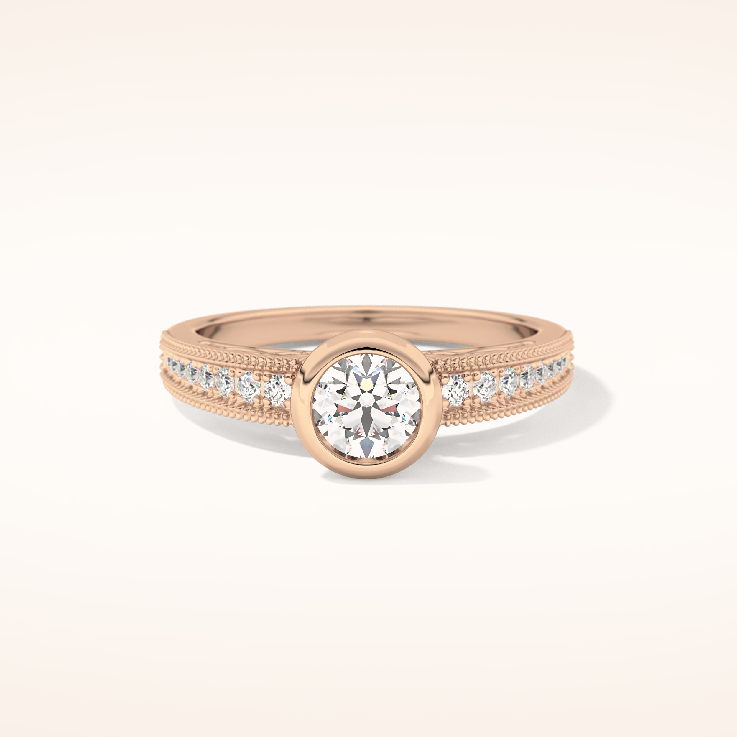 0.52 CT Round Shaped Bezel & Pave Moissanite Engagement Ring