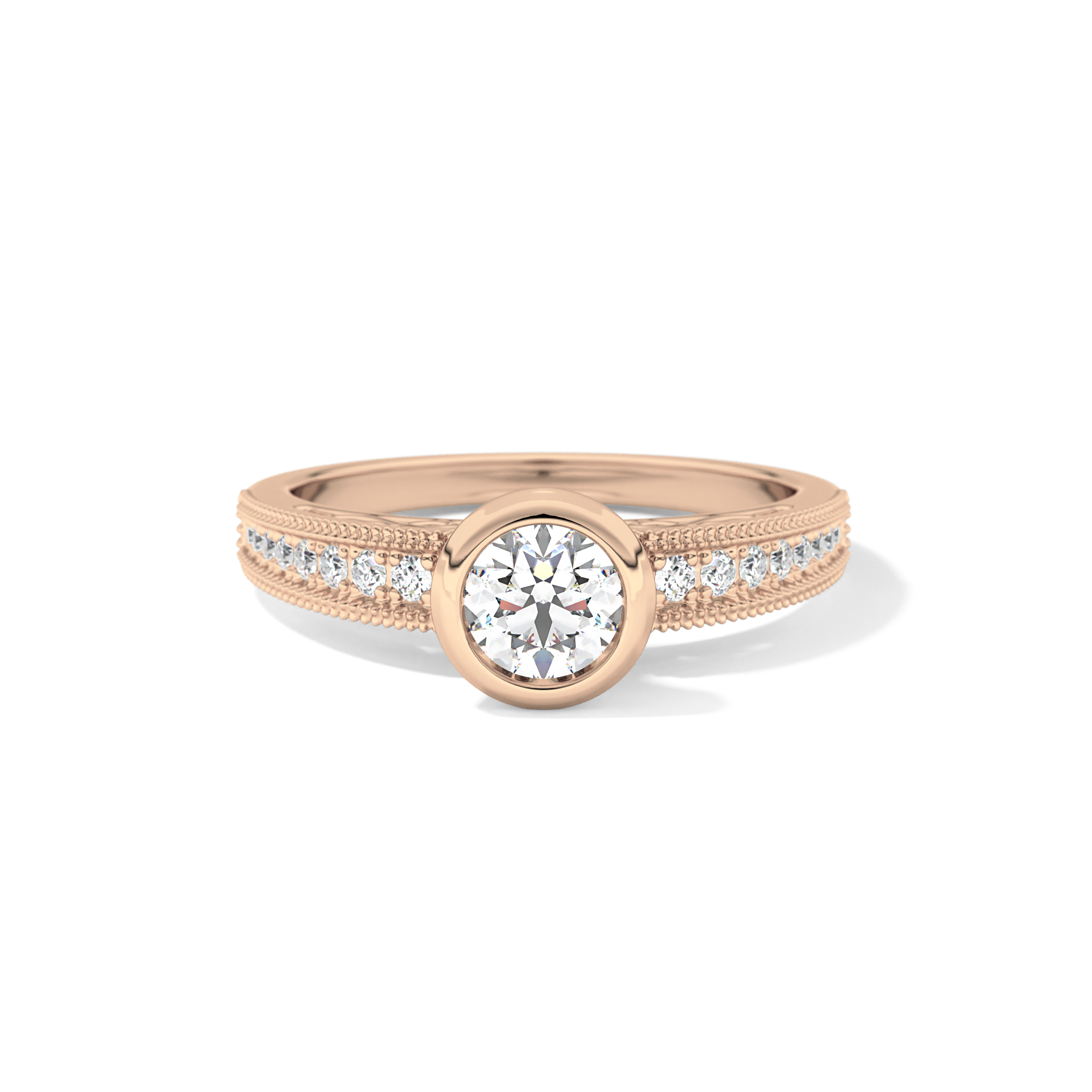 Round Bezel & Channel Pave Lab Grown Diamond Engagement Ring