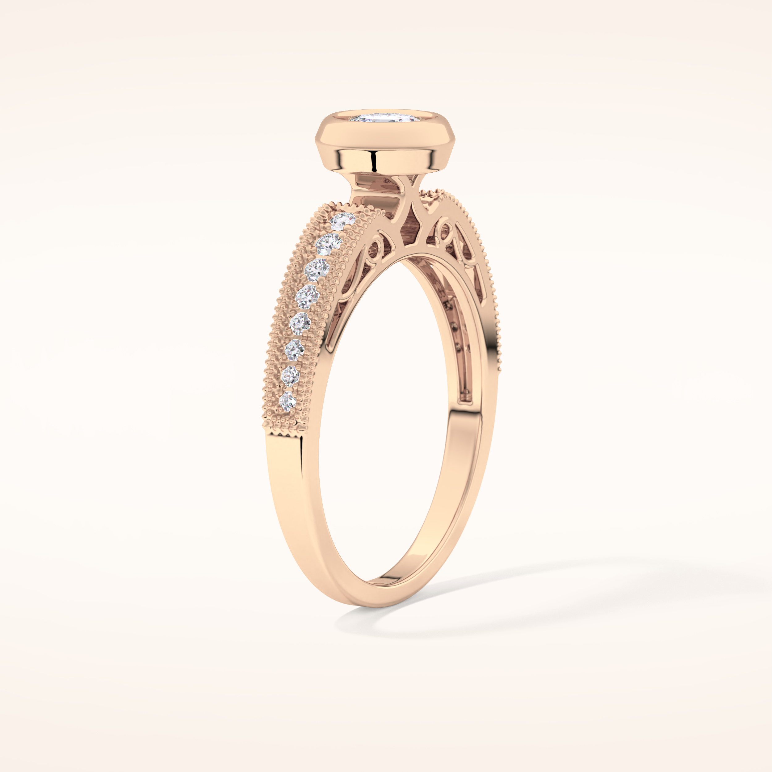 0.52 CT Round Shaped Bezel & Pave Moissanite Engagement Ring