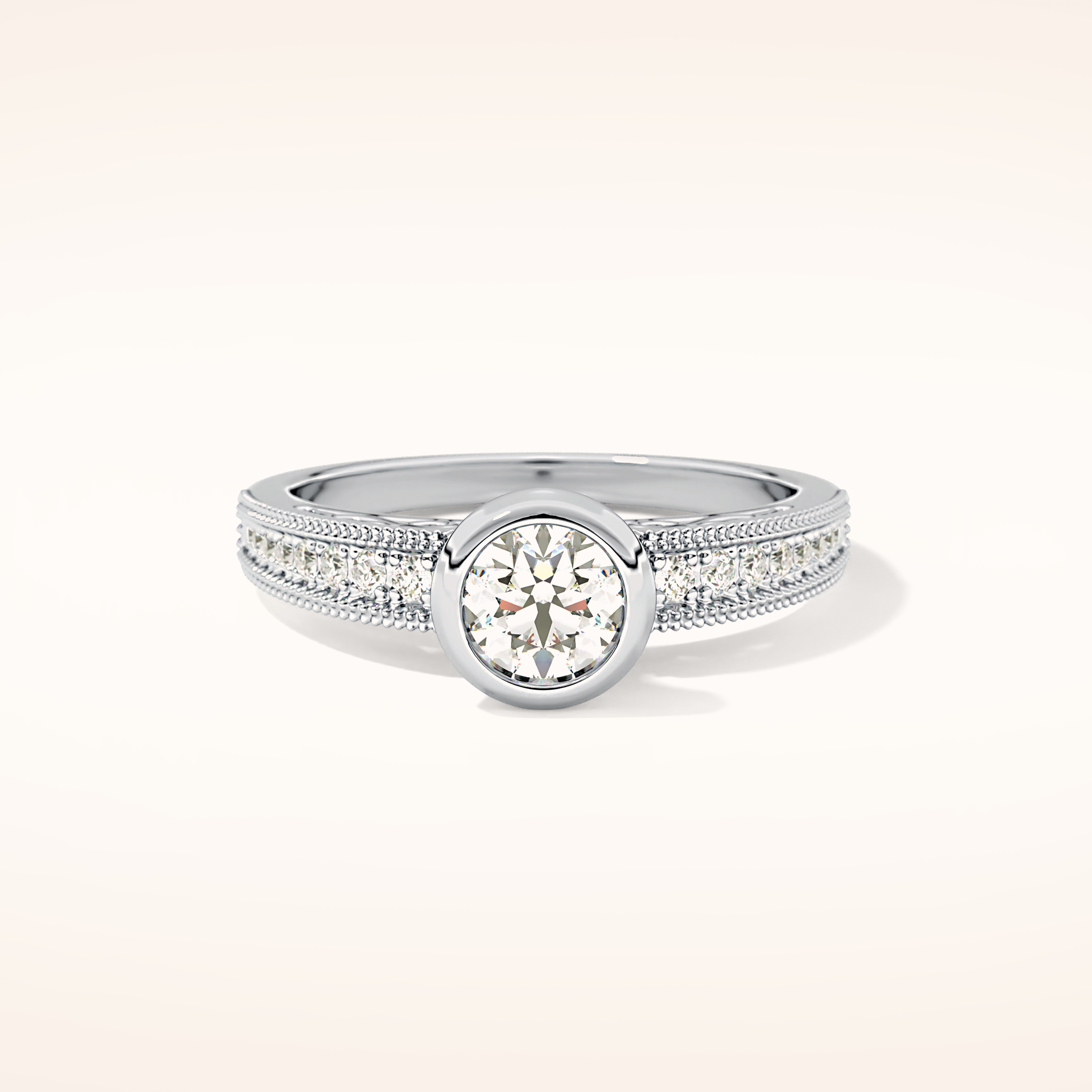 0.52 CT Round Shaped Bezel & Pave Moissanite Engagement Ring