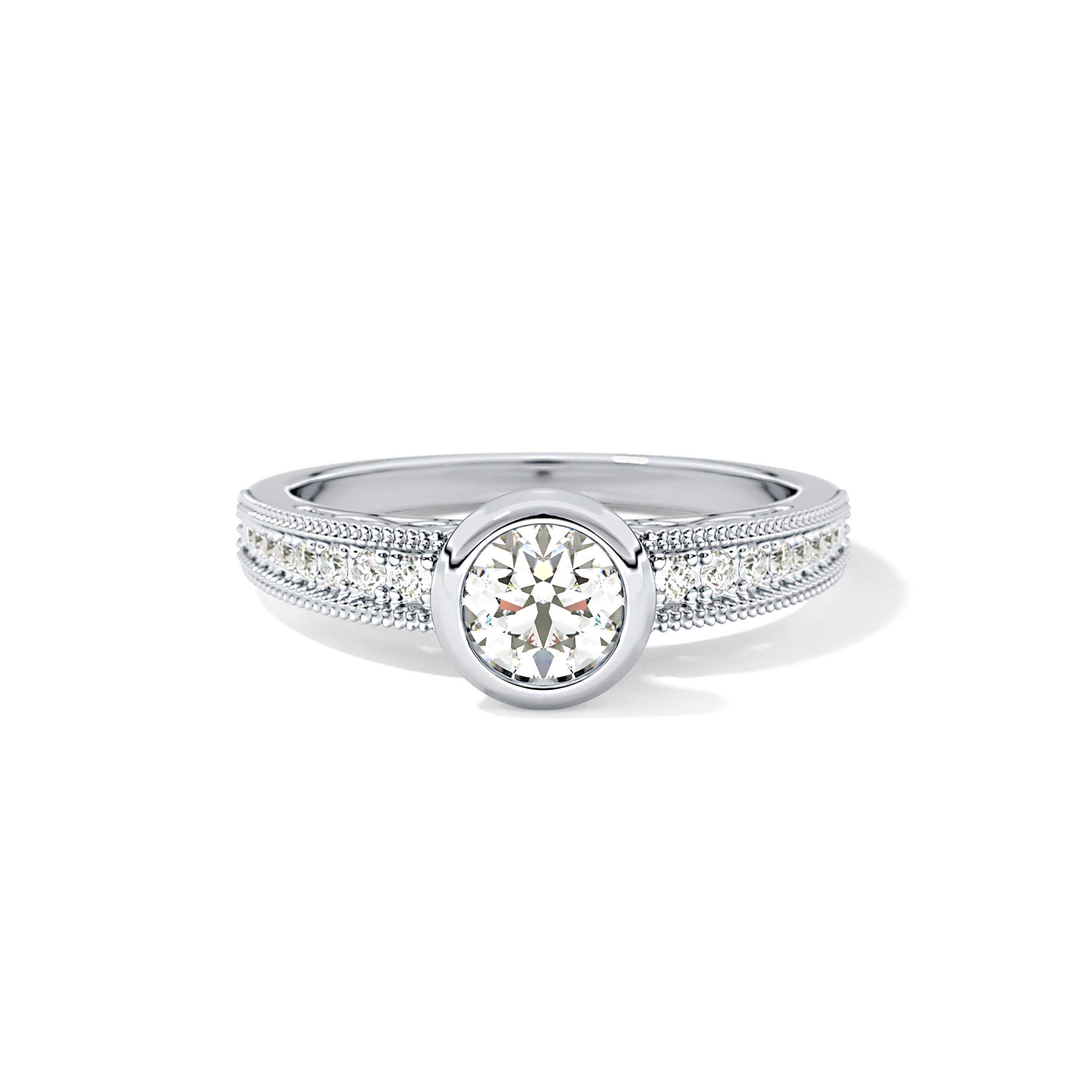 Round Bezel & Channel Pave Lab Grown Diamond Engagement Ring