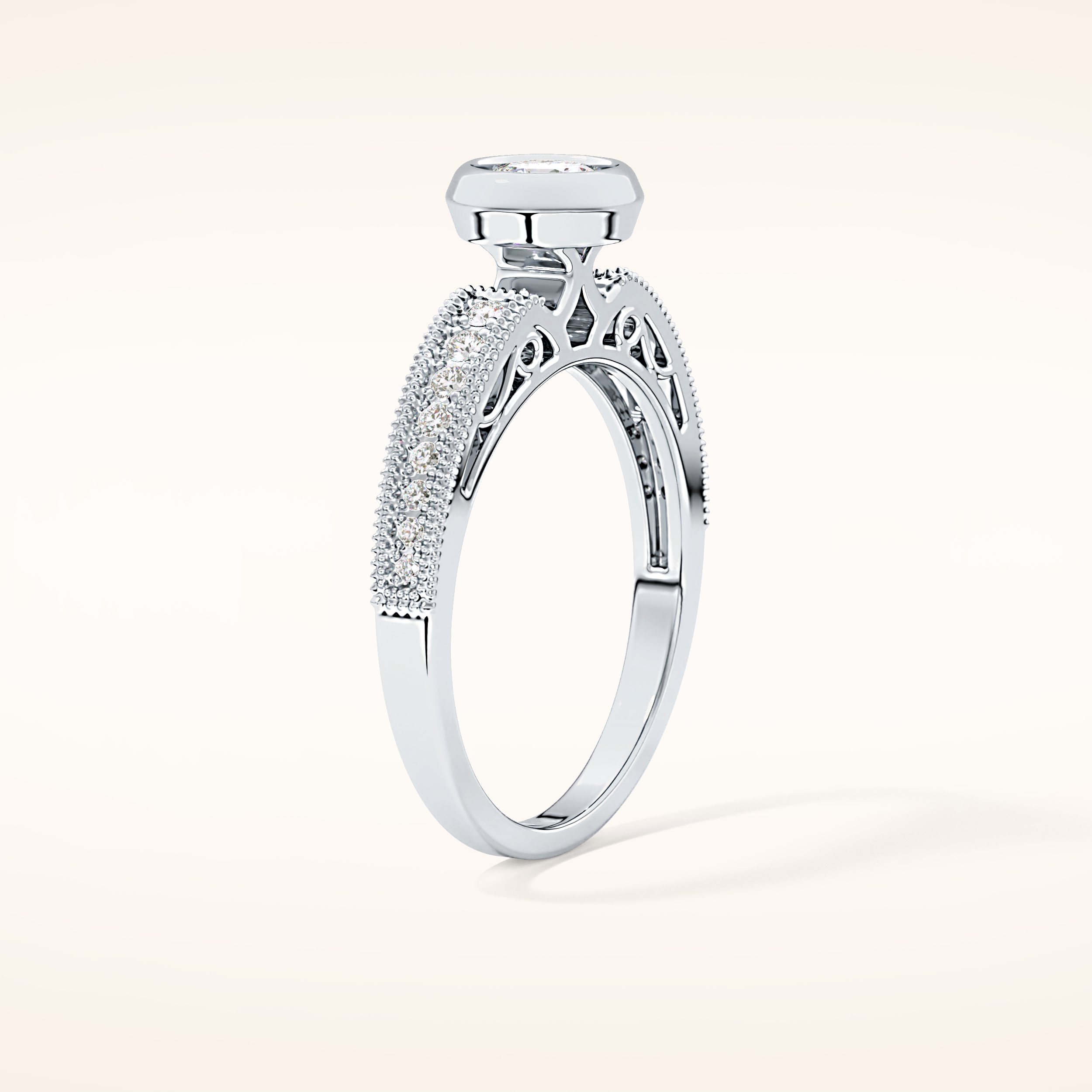 0.52 CT Round Shaped Bezel & Pave Moissanite Engagement Ring