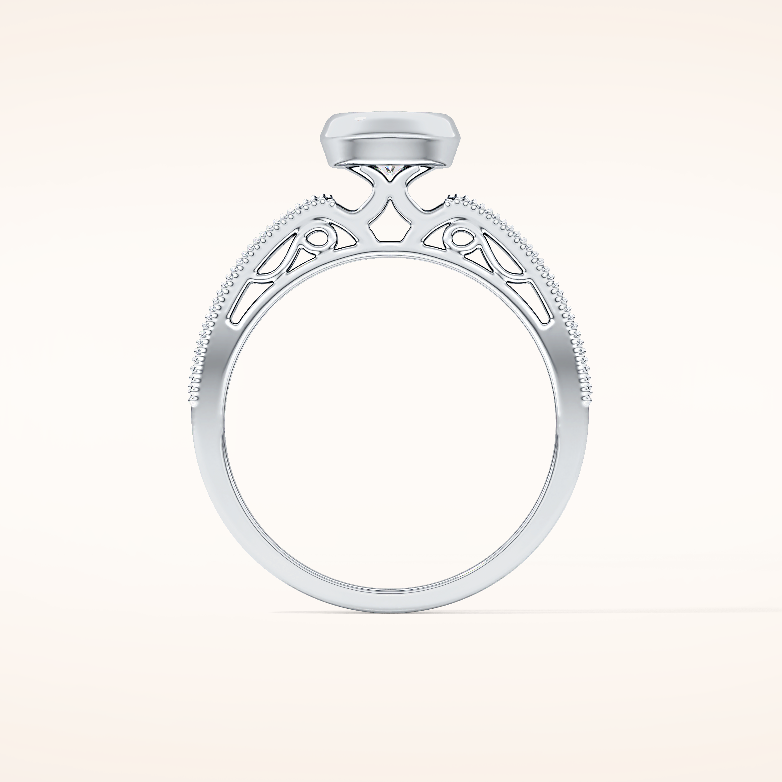 0.52 CT Round Shaped Bezel & Pave Moissanite Engagement Ring